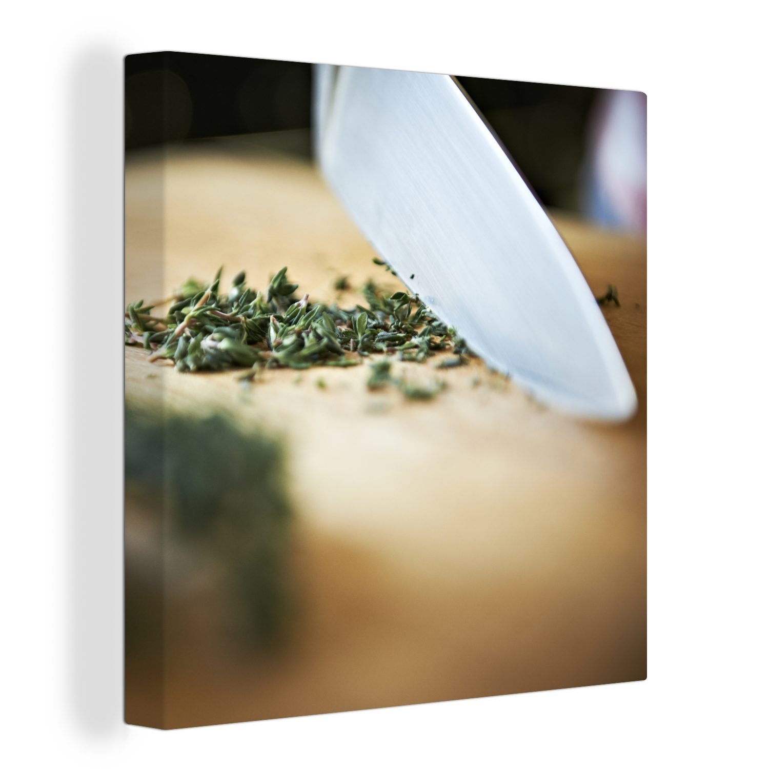 OneMillionCanvasses® Leinwandbild Schneiden von Gemüse auf einem Schneidebrett, (1 St), Leinwand Bilder für Wohnzimmer Schlafzimmer