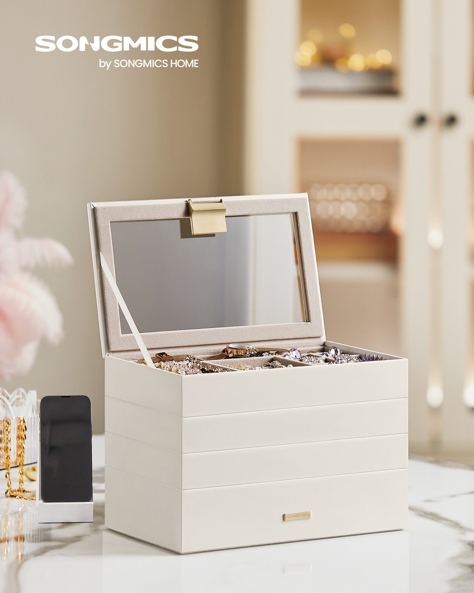 SONGMICS Schmuckkasten Schmuckbox Schmucktablett Schmuckeinsatz, 4 günstig online kaufen