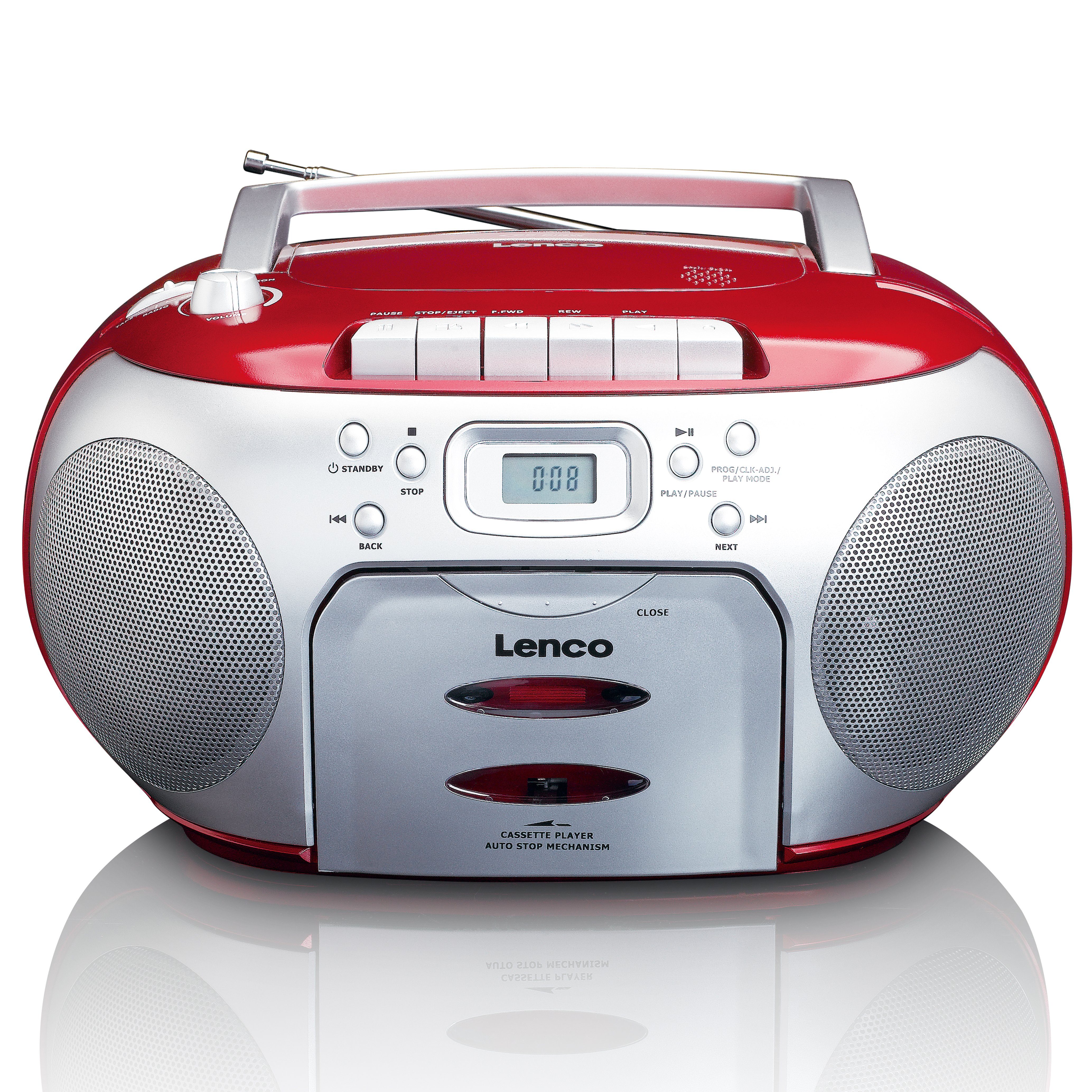 Lenco SCD-410RD CD-Radiorecorder (FM), Tragbares FM-Radio mit CD-Spieler  und Cassettenplayer