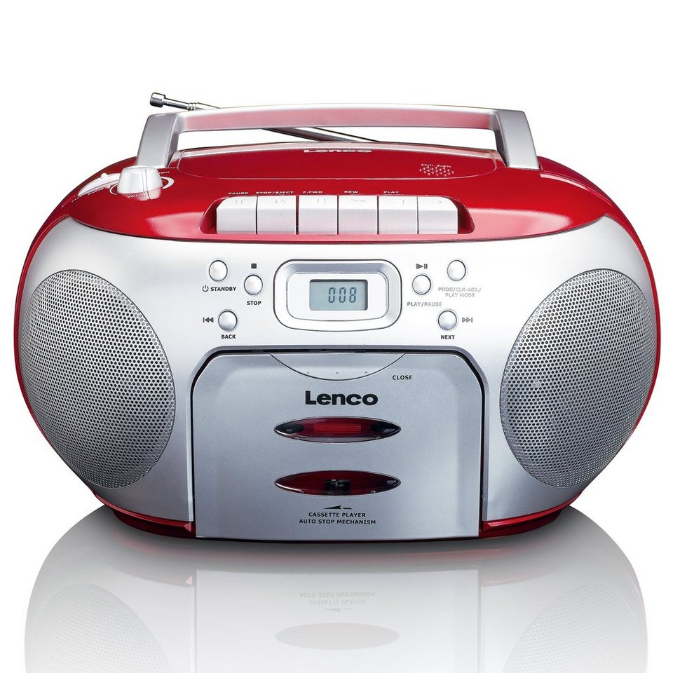 Lenco SCD-410RD CD-Radiorecorder (FM), Tragbares FM-Radio mit CD-Spieler  und Cassettenplayer