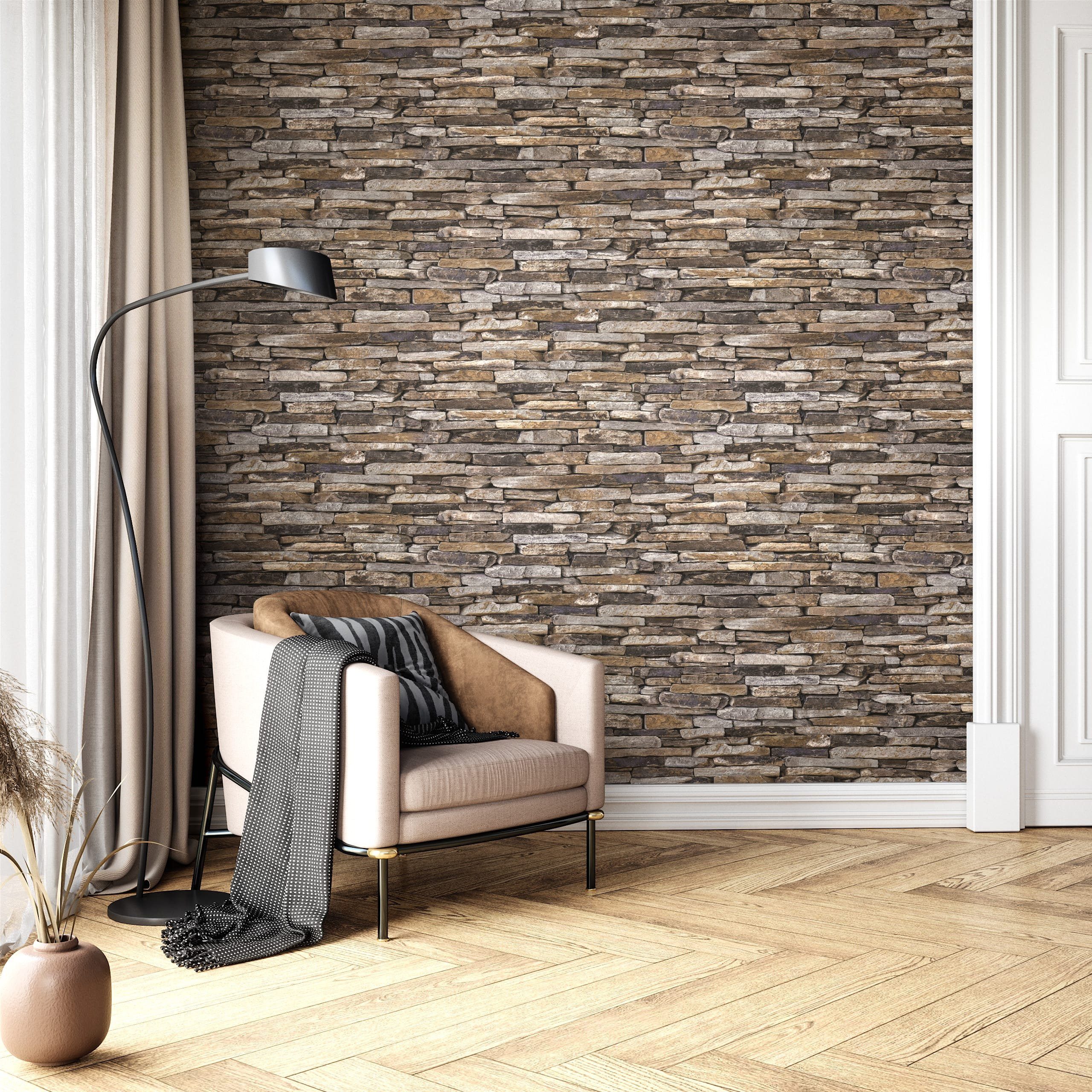 Newroom Vliestapete braun Tapete Ziegelstein Stein, Steintapete Beige Steintapete Ziegelstein Backstein Mauerwerk Klinker Stein Tapete Steinoptik Wohnzimmer, Ba – Bild 5 von 5