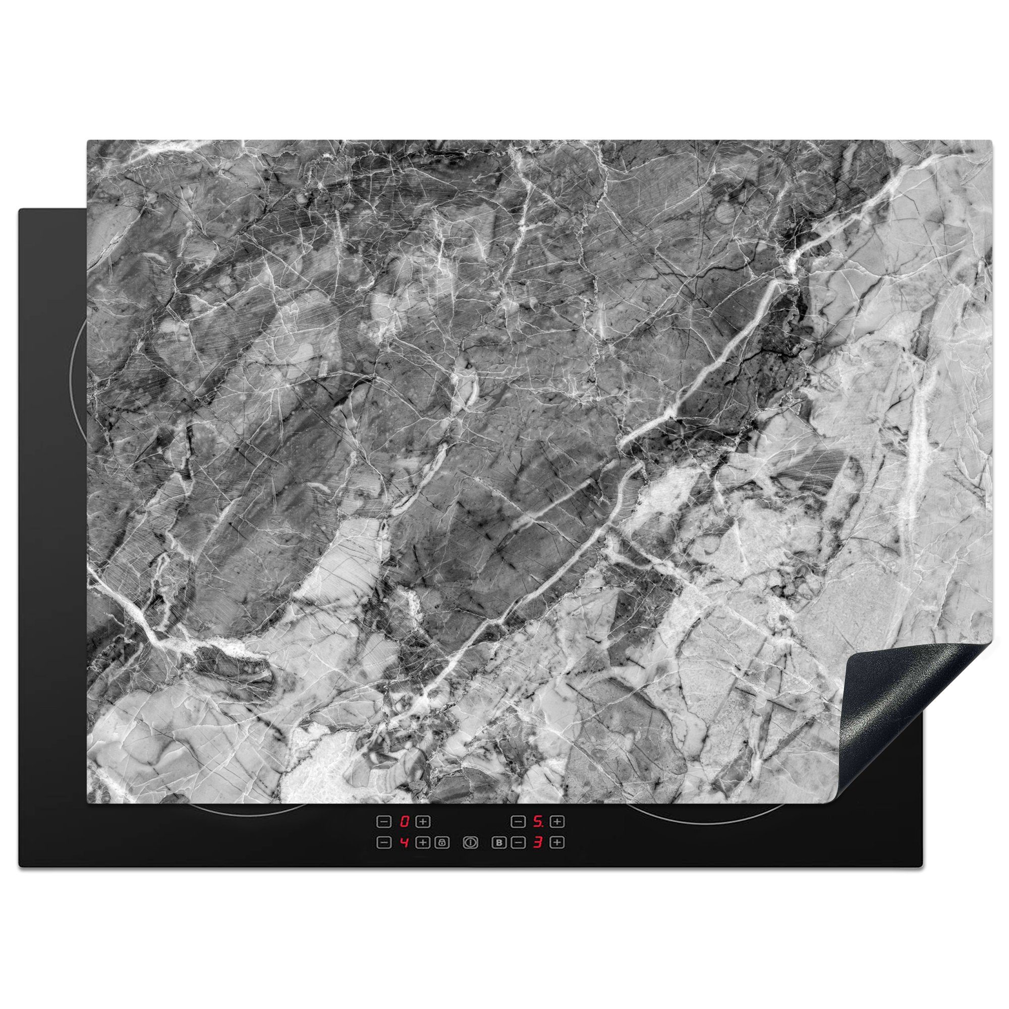 MuchoWow Herdblende-/Abdeckplatte Kristall - Schwarz - Granit - Grau, Vinyl, (1 tlg), 70x52 cm, Mobile Arbeitsfläche nutzbar, Ceranfeldabdeckung
