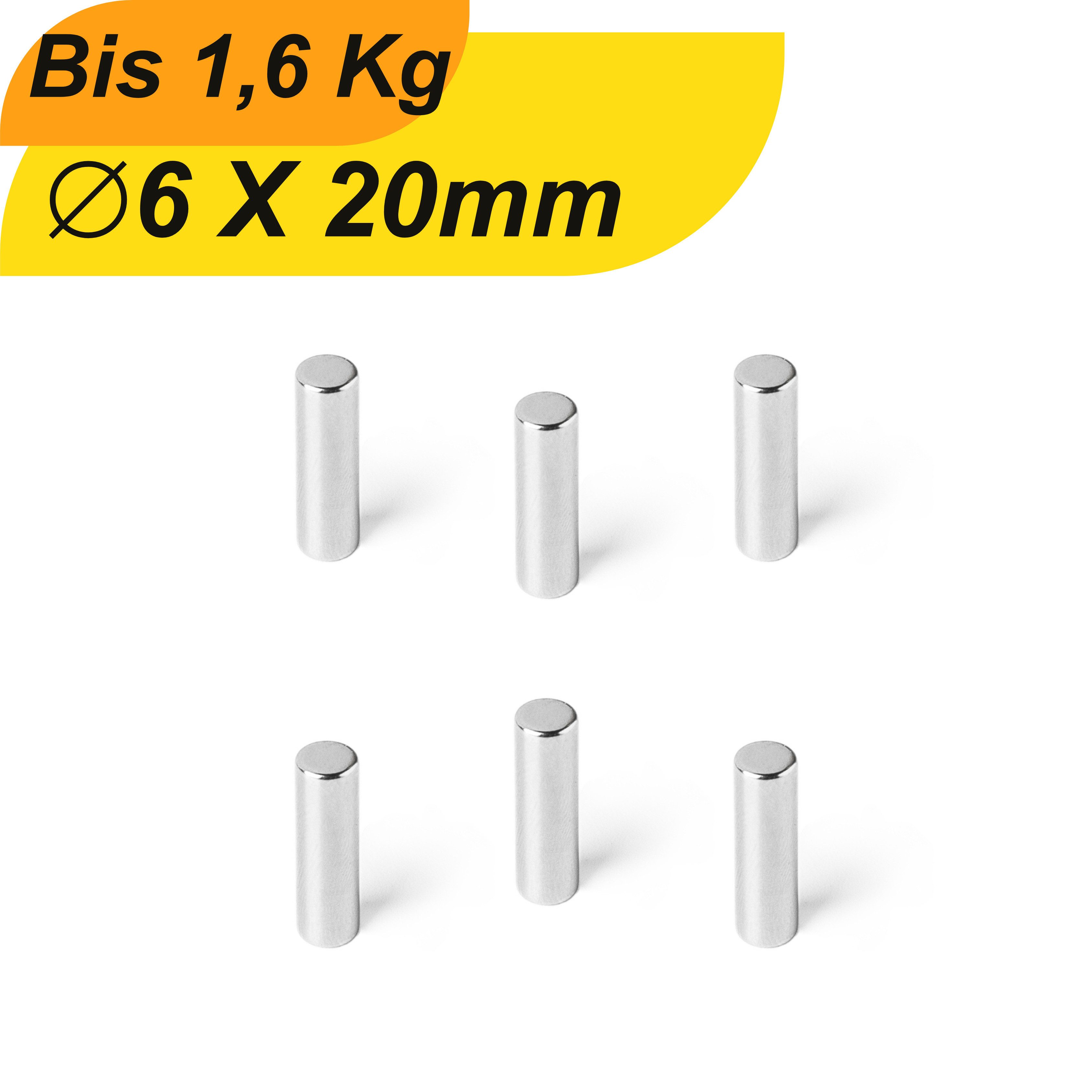 Magnet Neodym Magnet 6mm x 20mm Supermagnete hohe Haftkraft Scheibenmagnet