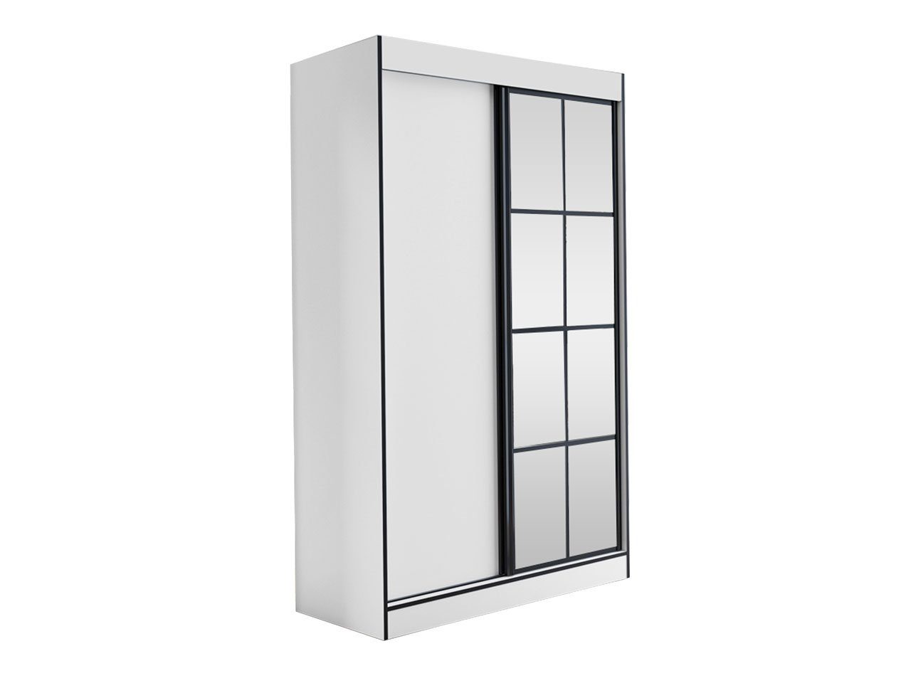 MIRJAN24 Kleiderschrank Oslo II 2D (mit Schiebetür) mit Kleiderstange und Spiegel, 120/150/180 cm, Aluminiumgriffe