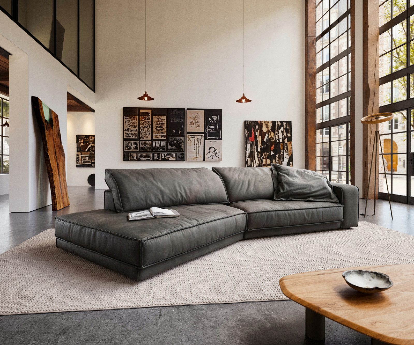 DELIFE Big-Sofa Snoosh, Mikrofaser Schwarz Vintage 400x150 cm Recamiere links