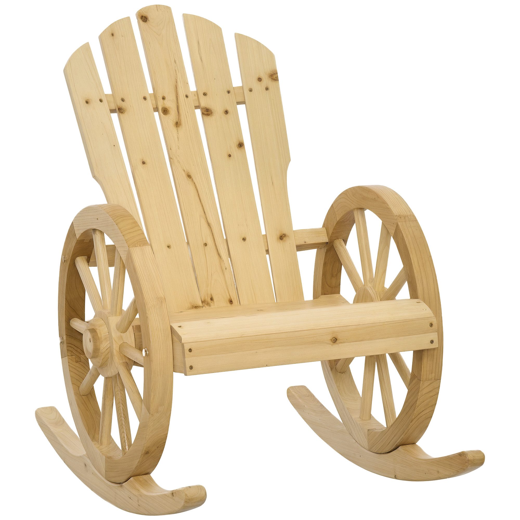 Outsunny Schaukelstuhl mit Rollen-Design (Schwingsessel, 1 St), für Garten, Balkon, Naturholz