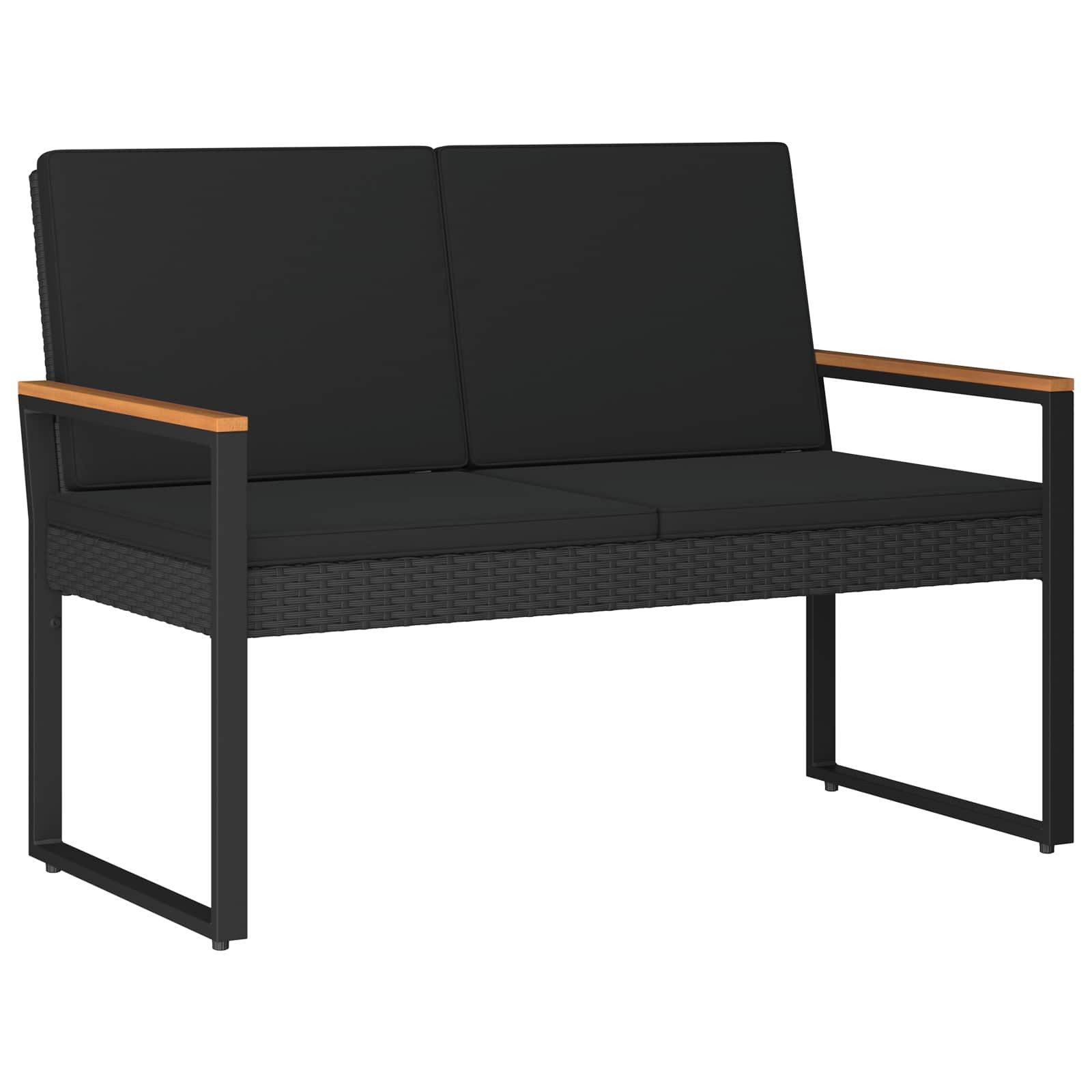 vidaXL Gartenbank Bank Outdoor mit Kissen Schwarz 107 x 61 x 80 cm Poly-Rattan (1-St)