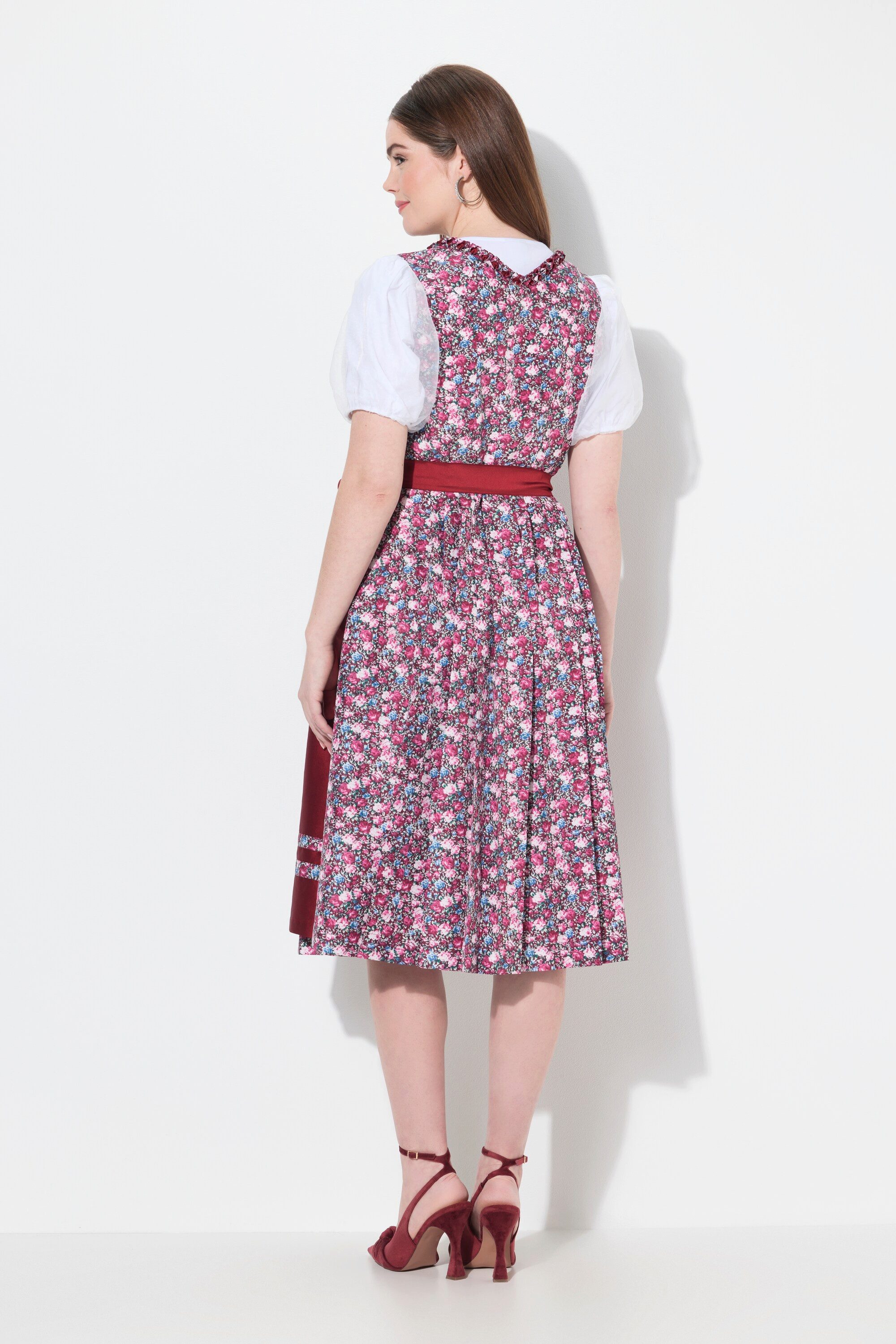 Ulla Popken Dirndl Midi-Dirndl Schnürung Carré-Ausschnitt ärmellos