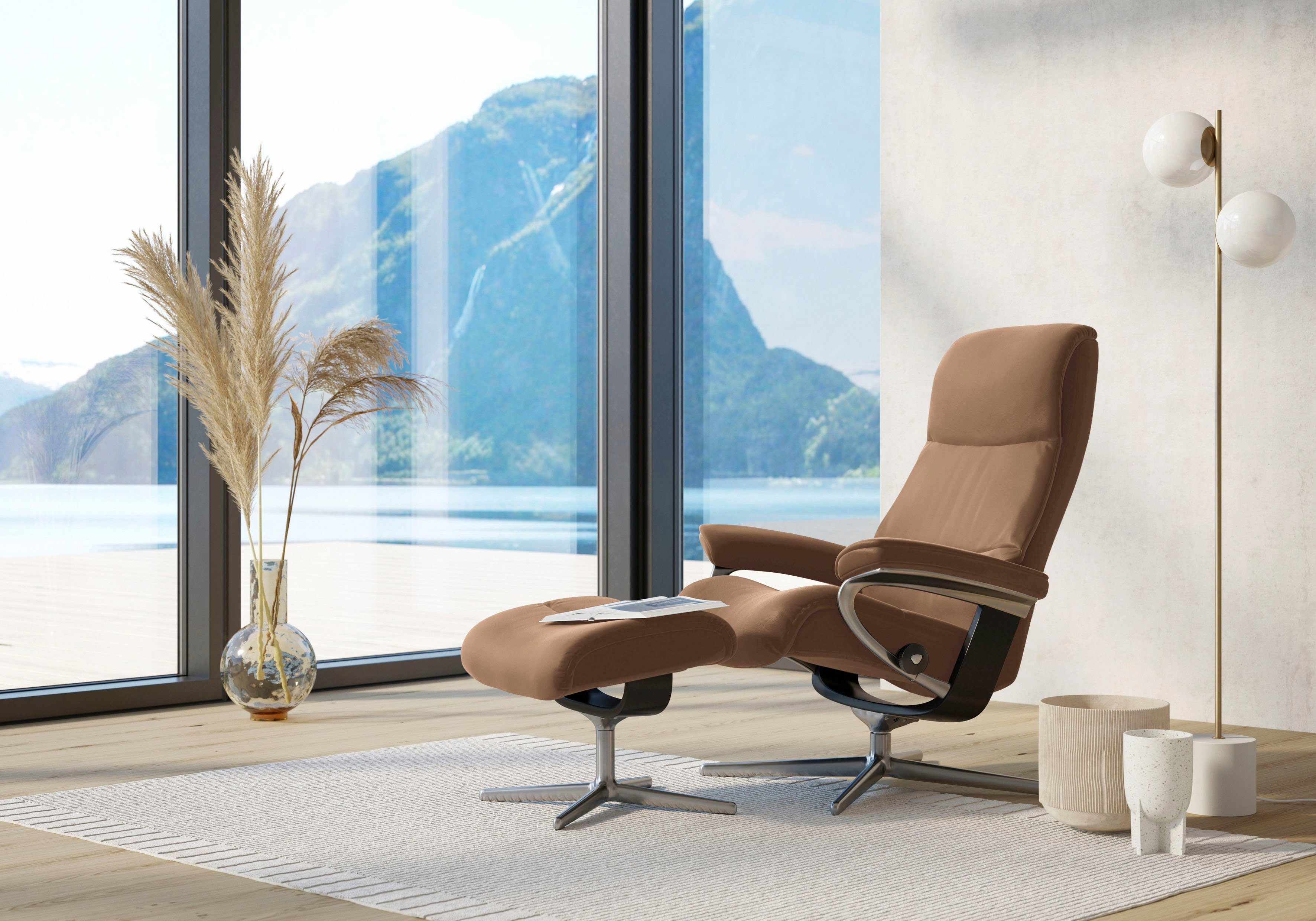Stressless® Relaxsessel View, mit Cross Base, Größe S, M & L, Holzakzent Schwarz
