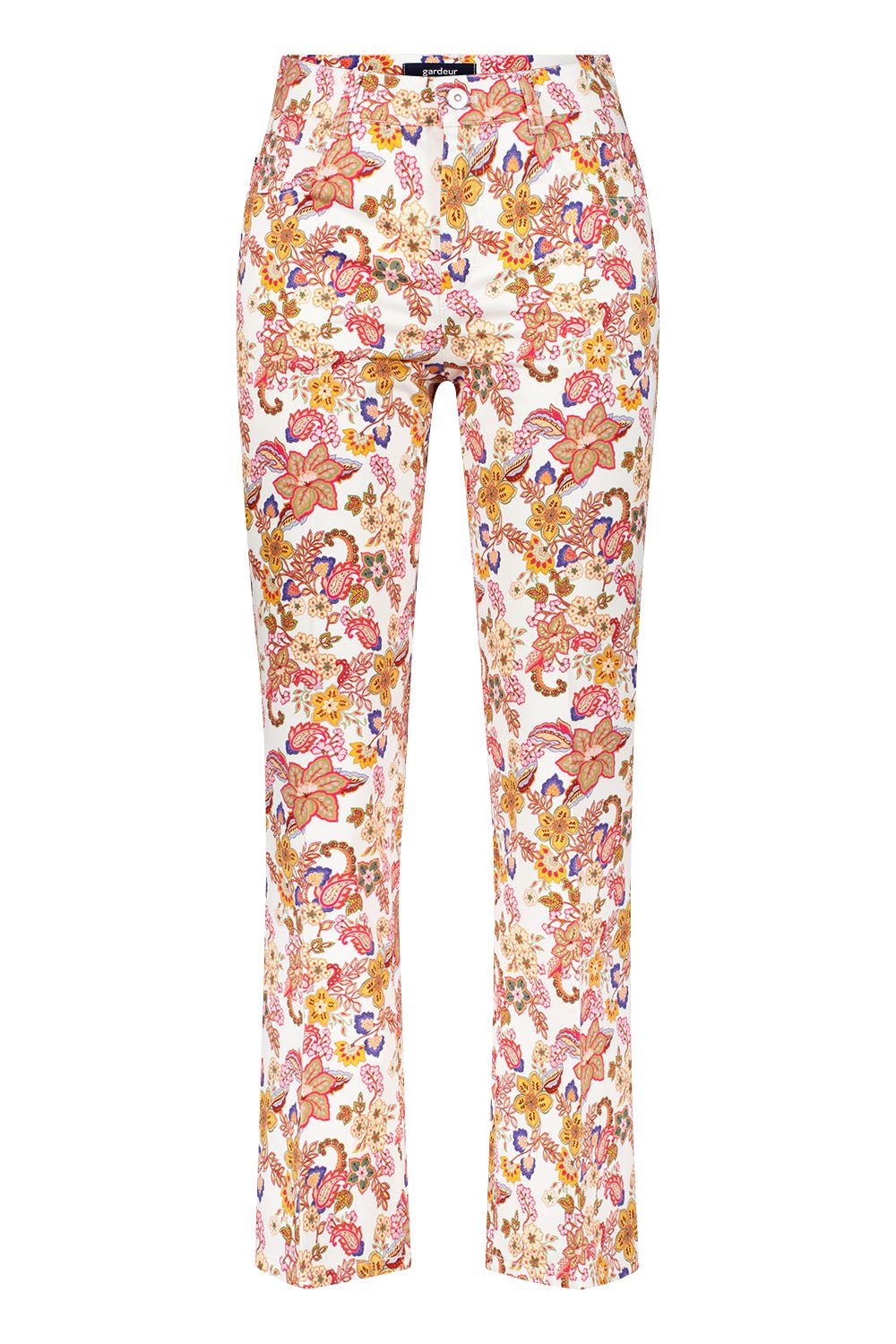 Atelier GARDEUR Bootcut-Jeans ZURI123-646561-4033 rosa mit floralem Muster, Slim Fit Bootcut Floral bedruckter Stoff mit elastischem Baumwoll-Stretch und 5-Pocket