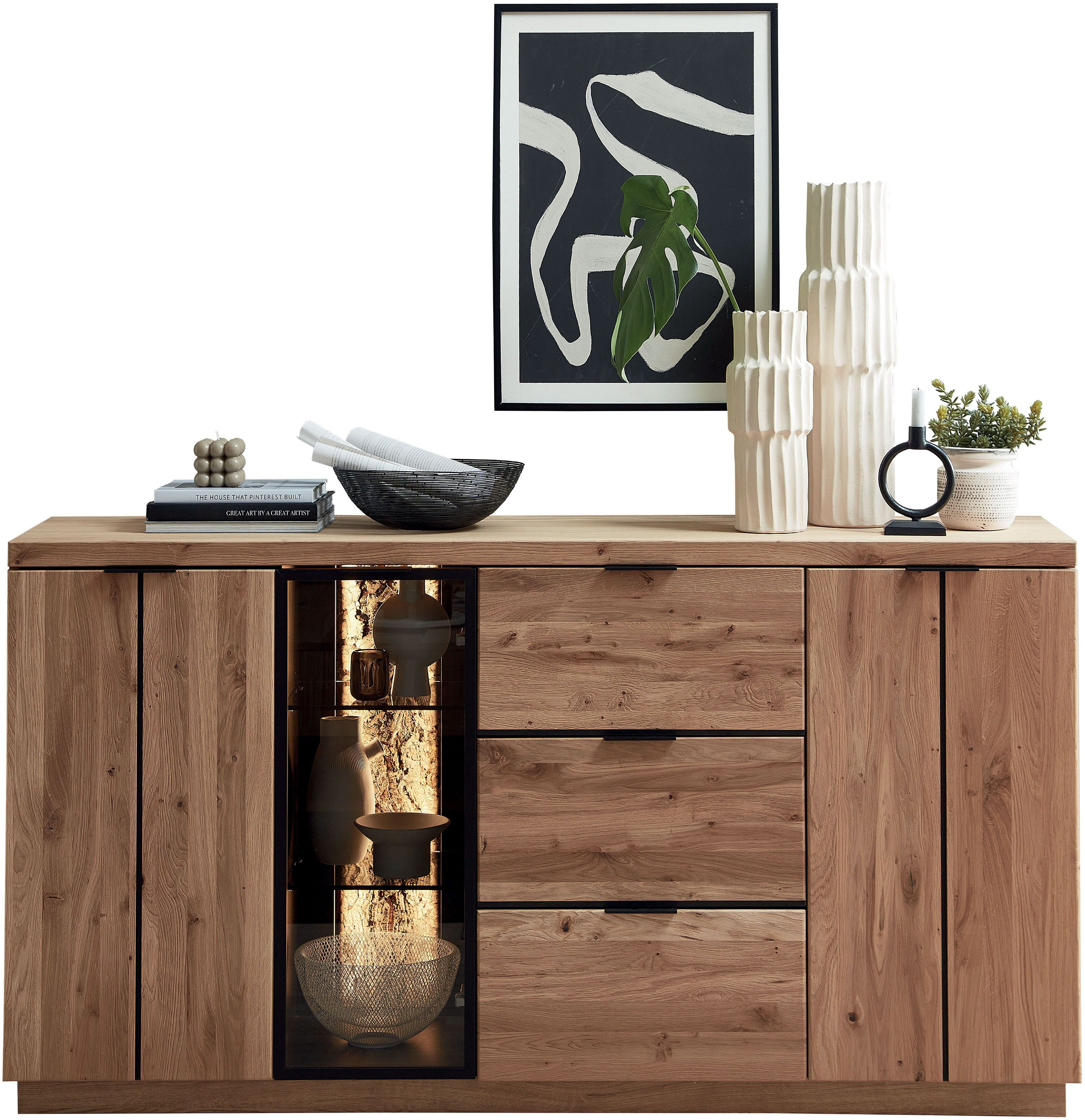 Wohnconcept Sideboard Donna Sideborad, 180x93x48 (BxHxT) (1 St), Beleuchtung optional bestellbar, 3 türig, 3 Schubkasten, Softclose