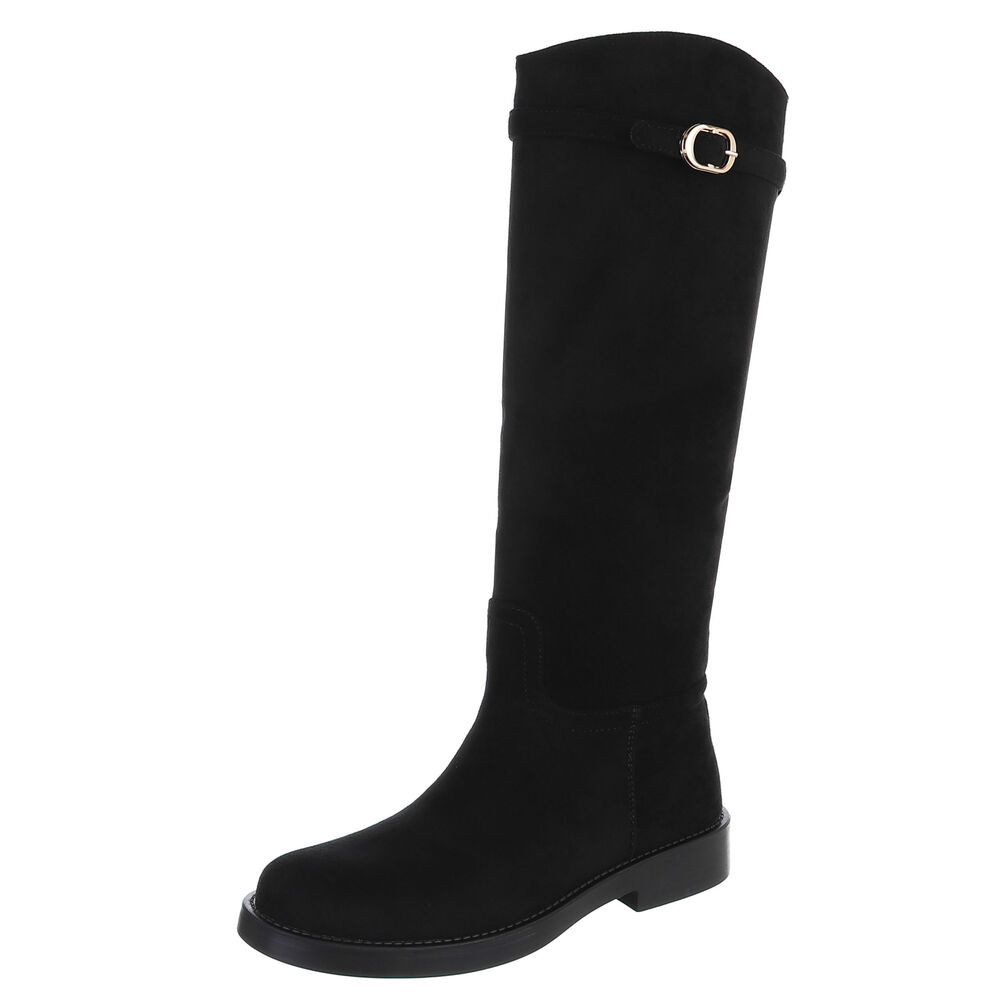 Ital-Design Damen Hoher Stiefel mit Schnalle und Blocksohle Stiefel (92268988) Blockabsatz Flache Stiefel in Schwarz