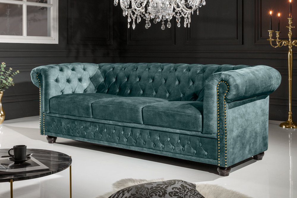 riess-ambiente Sofa CHESTERFIELD 205cm petrol, Einzelartikel 1 Teile, Wohnzimmer · Sofa · Samt · 3-Sitzer · Federkern