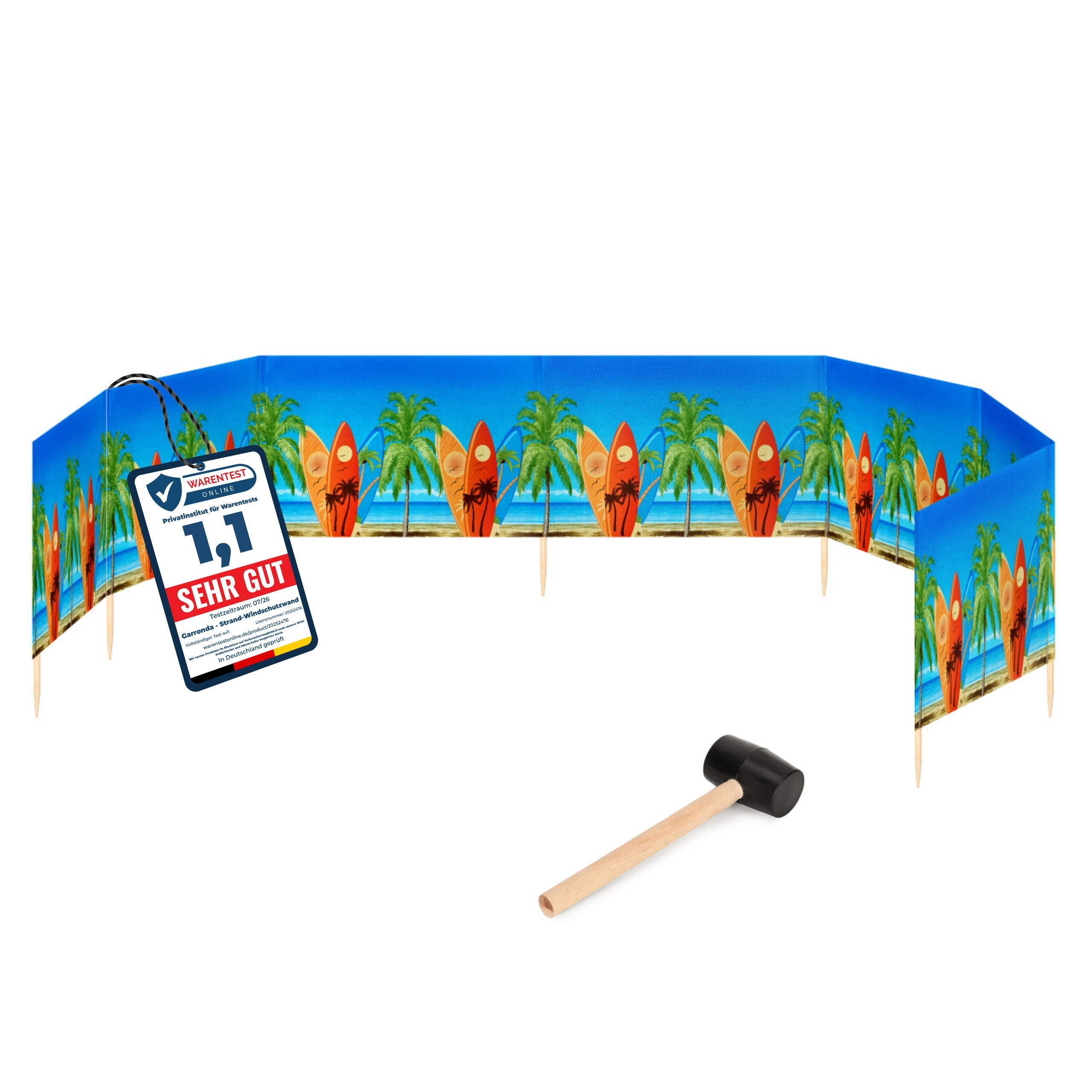 Garronda Windschutz Strand Sichtschutz 10m lang mit Gummihammer Garten Meer GAEX001, (mit Gummihammer)
