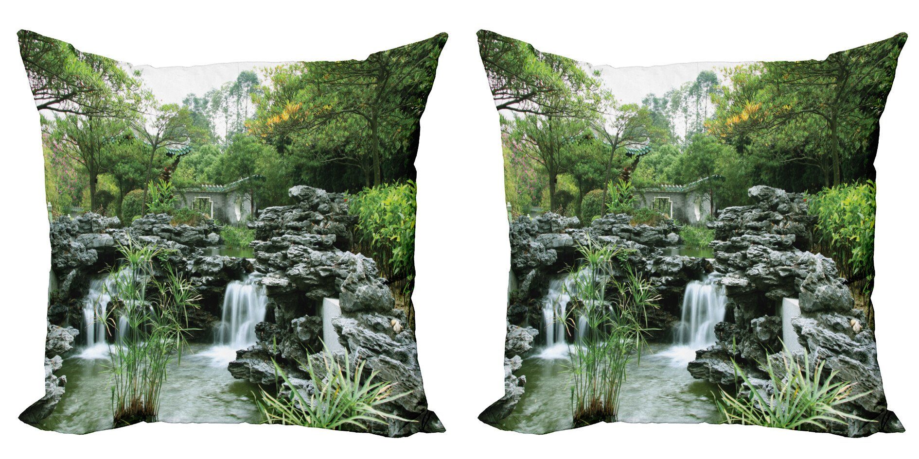 Kissenbezüge Modern Accent Doppelseitiger Digitaldruck, Abakuhaus (2 Stück), japanisch Stil Garten