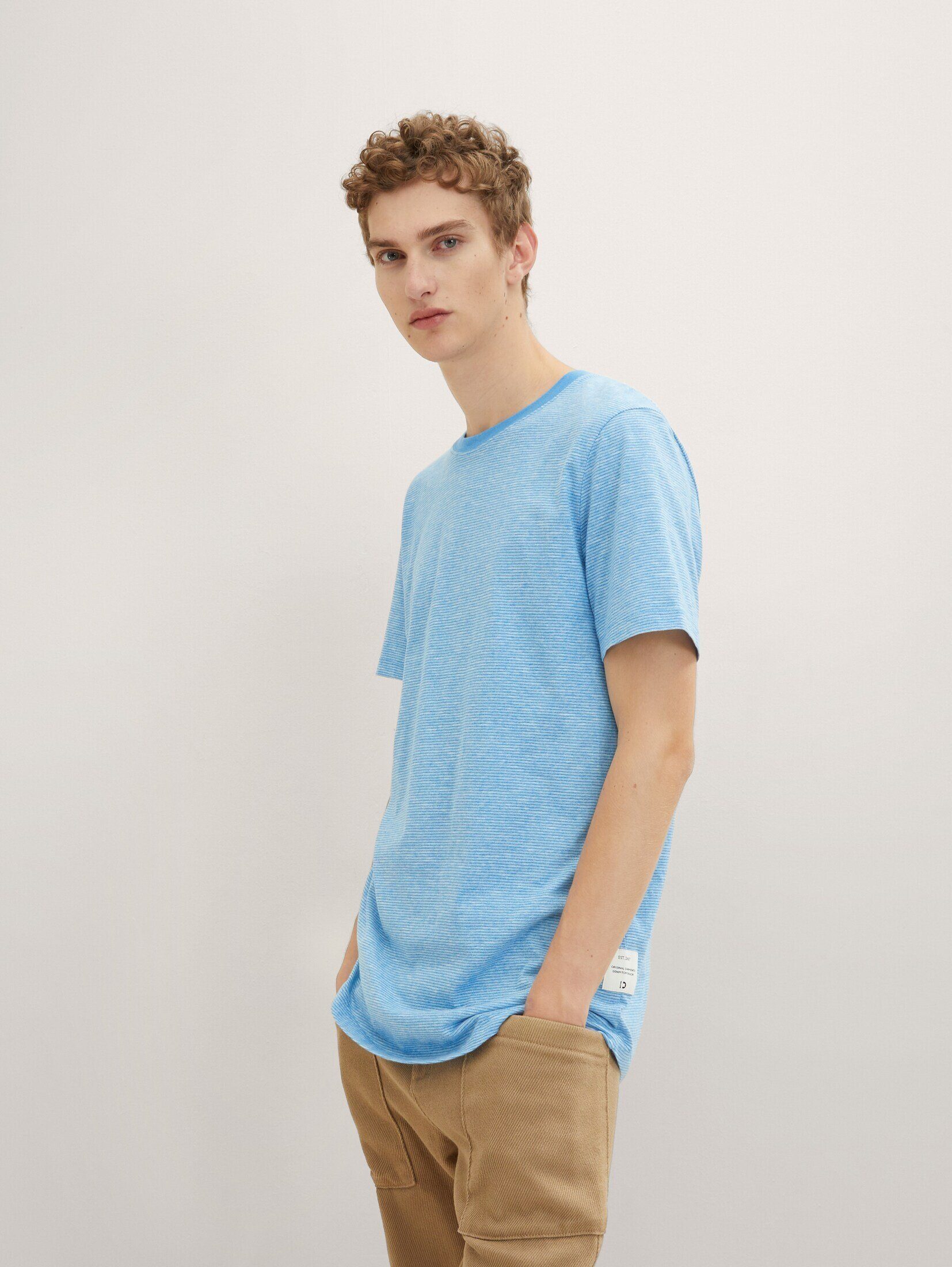 T-Shirt sky Long TAILOR TOM Gestreiftes rainy Denim blue mini stripe T-Shirt