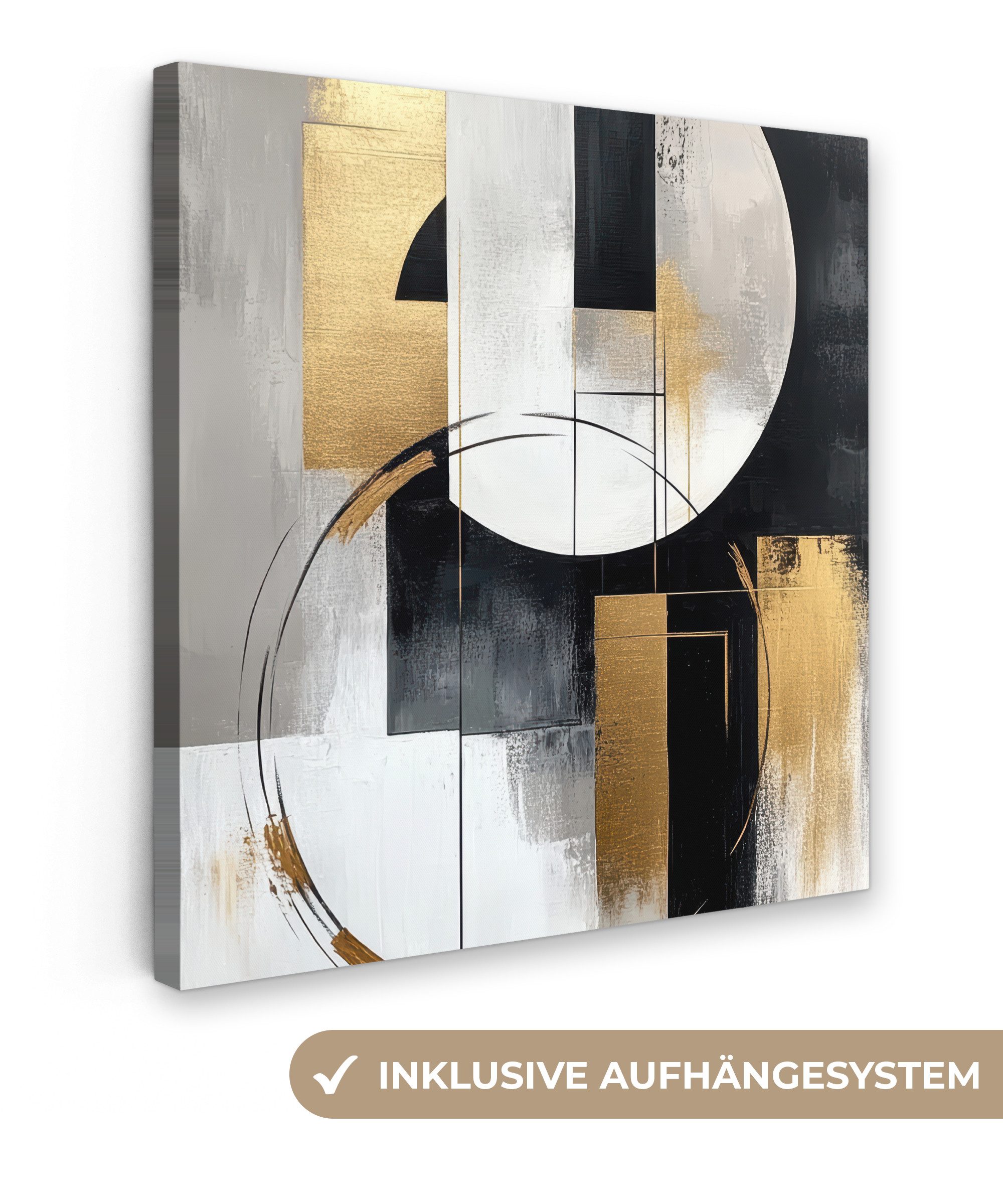 OneMillionCanvasses® Leinwandbild Abstrakt - Gold - Silber - Formen - Ästhetik, Fotodruck (1 St), Wandbild, Deko Schlafzimmer Wohnzimmer Flur 20x20 cm
