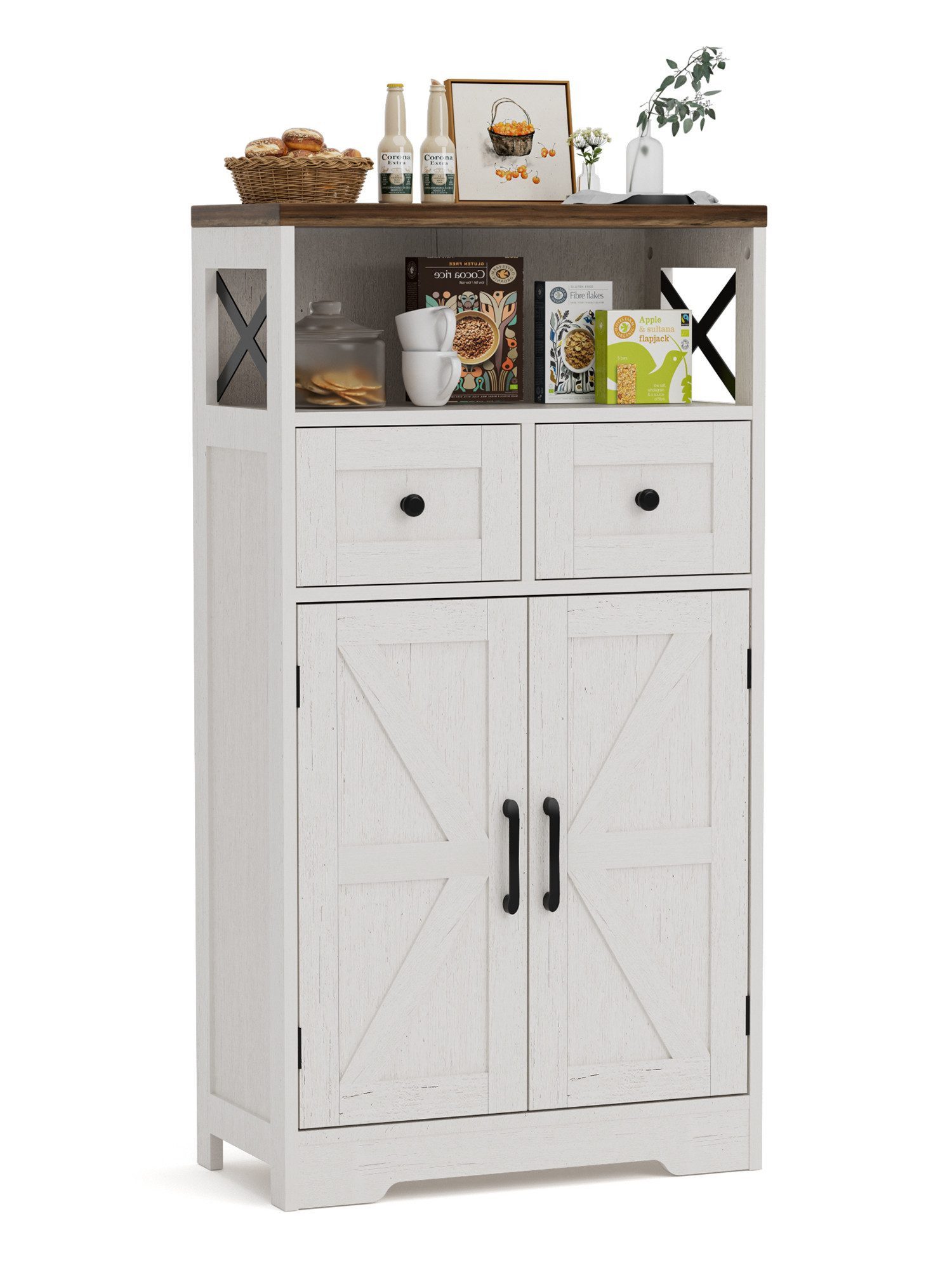 FiveWillowise Sideboard mit 2 Schubladen und Offenem Regal, Aufbewahrungsschrank (1 St), Küchenschrank Anrichte Kaffeebar, 57,5x29x108cm