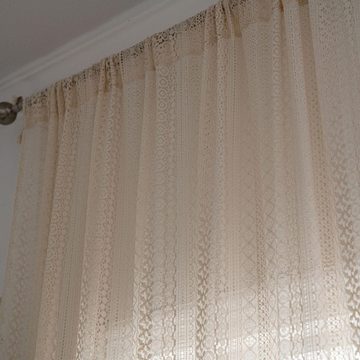 Vorhang Vorhänge Vorhänge beige gehäkelt transparent hohl Wohnzimmer, AUKUU, Balkon Schlafzimmer Erkerfenster KunstEinteiliges Paket enthält