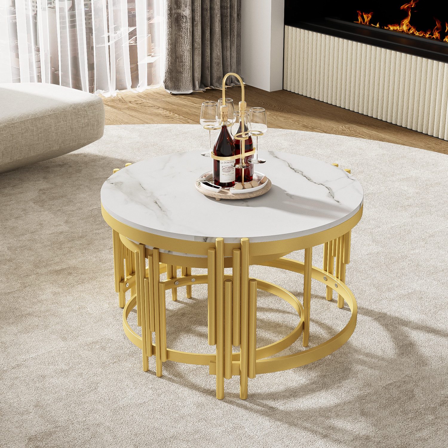 ANYSUN Couchtisch Satztisch Beistelltisch stapelbarer Sofatisch, Metallrahmen (Moduliertes Couchtisch-Set), Ideal für Wohnzimmer & Büro, Platzsparendes stapelbares Design