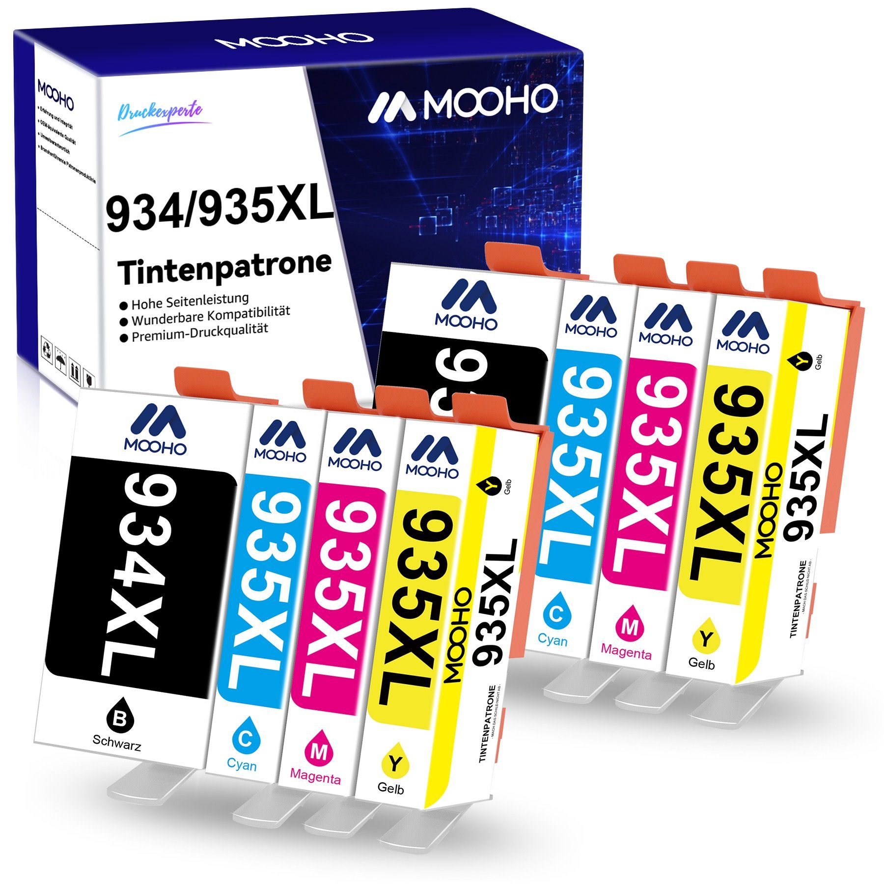 MOOHO Multipack ersetzt für HP 934 935 XL Officejet Pro 6830 6800 Tintenpatrone (0-tlg) 8er-pack=2x Schwarz, 2x Cyan, 2x Magenta, 2x Gelb