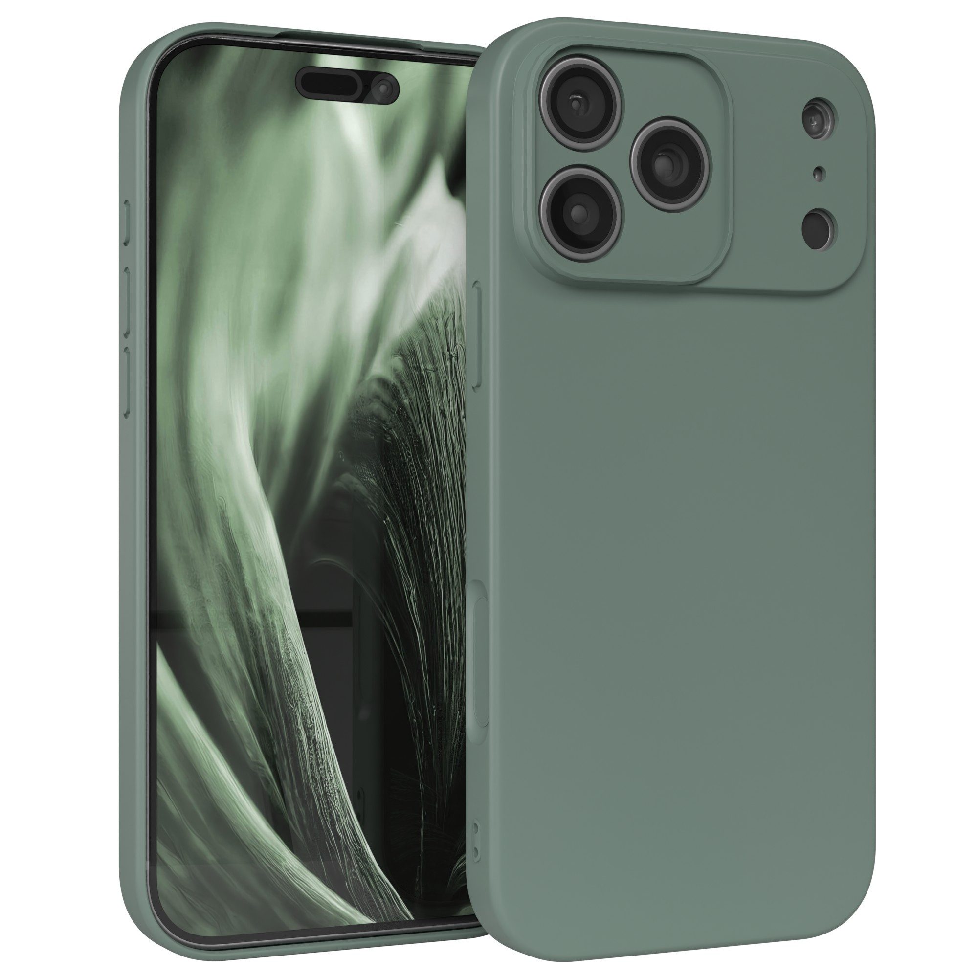 EAZY CASE Handyhülle für Apple iPhone 17 Pro Max Hülle Silikon 6,9 Zoll, Schutzhülle mit Kameraschutz stoßfest telefonhülle Matt Dunkelgrün