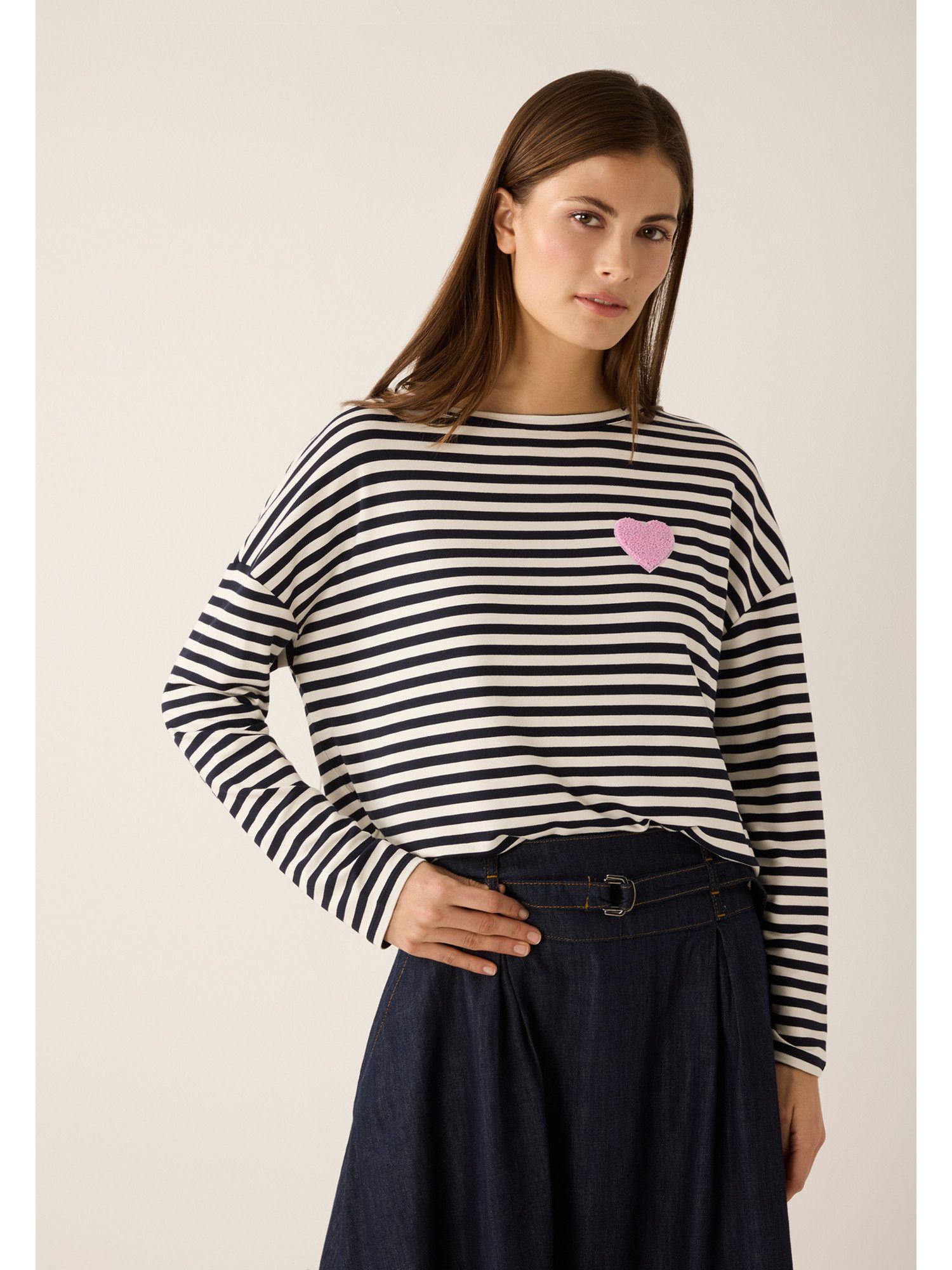 T-Shirt legeres Langarmshirt, gestreift