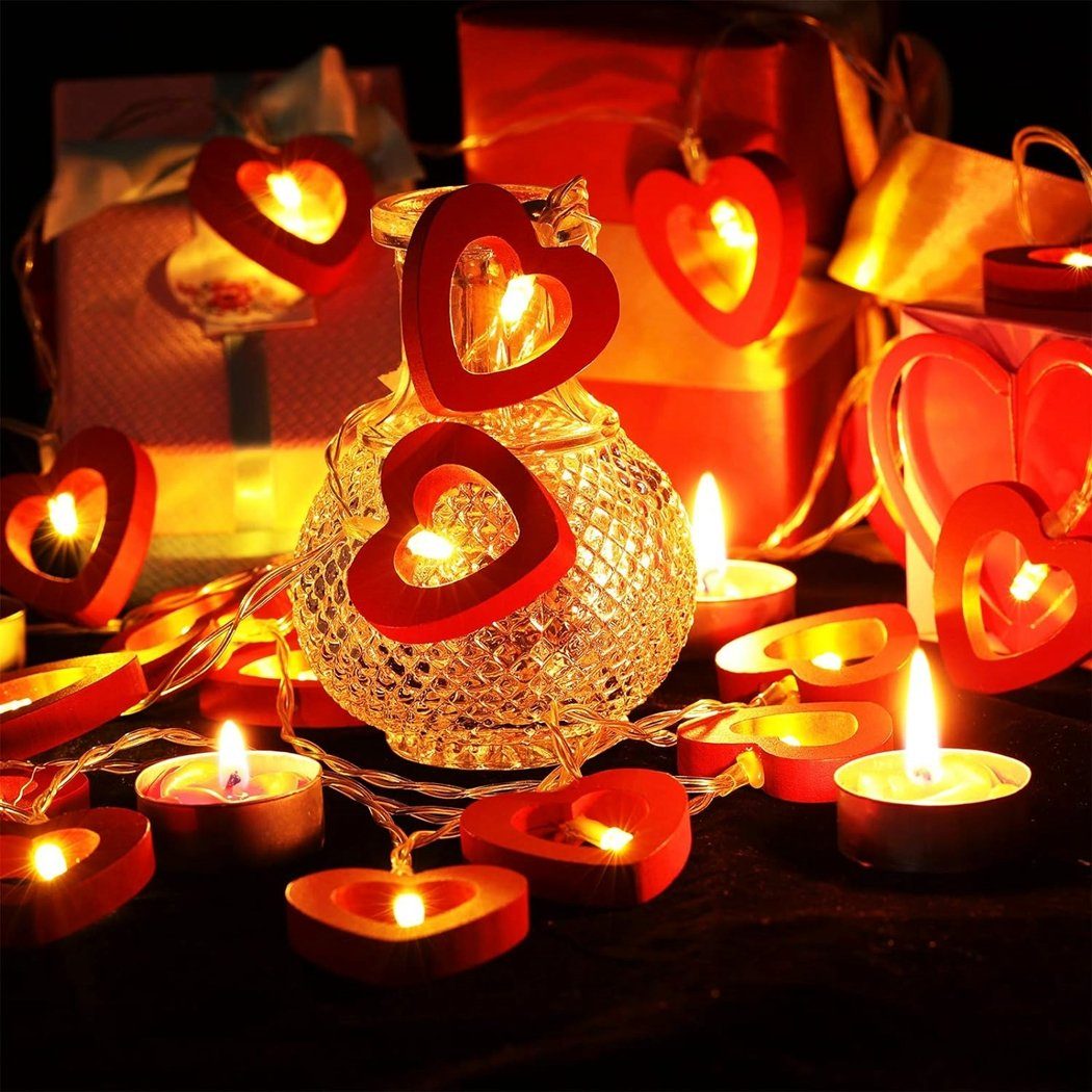 LED-Lichterkette TUABUR LED-Lichterketten 20 warmer Liebe, herzförmige Liebeslichterkette mit