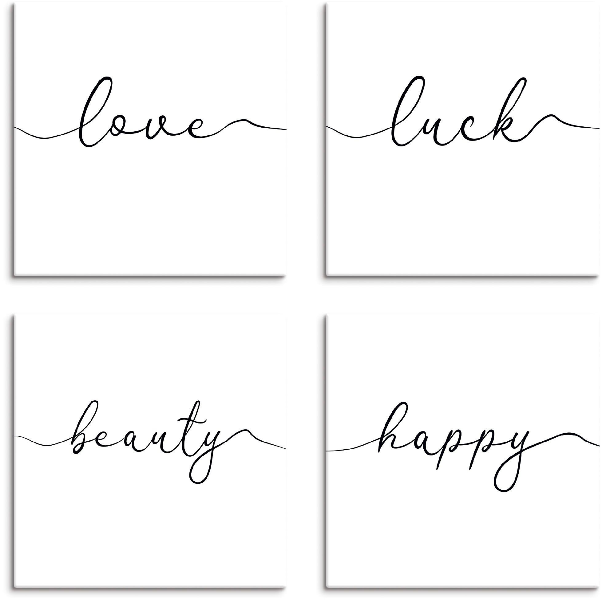 Artland Leinwandbild Liebe Glück Schönheit Frohsinn, Sprüche & Texte (4 St), 4er Set, verschiedene Größen schwarz