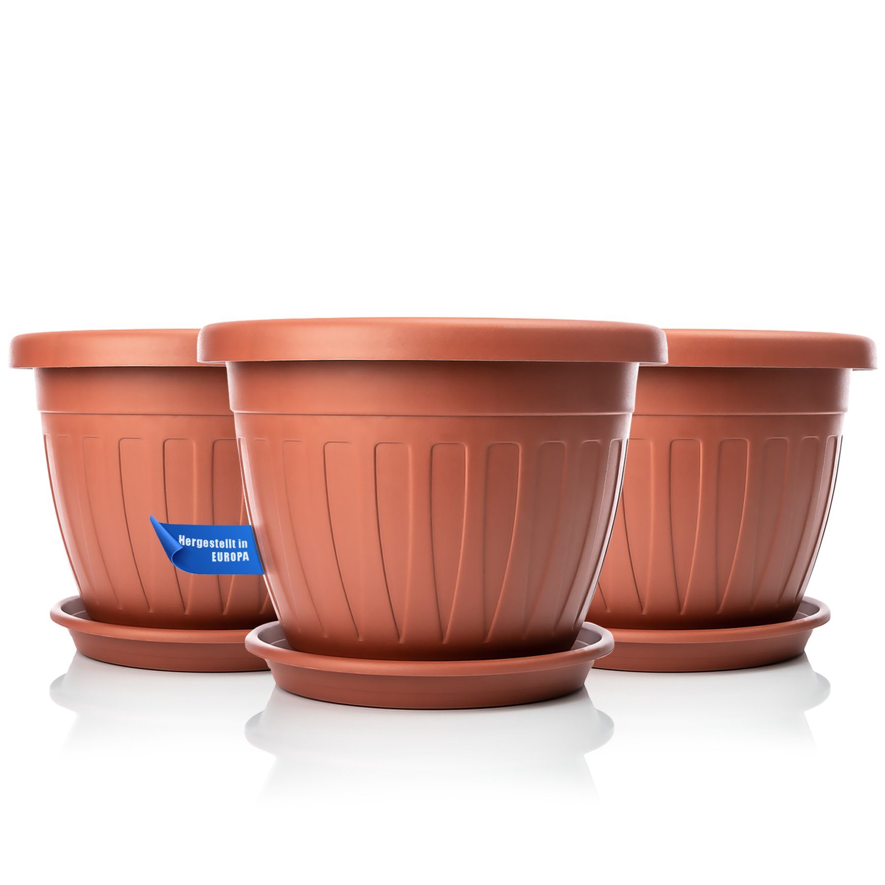 Terracotta Blumentopf 3x St) BigDean rund Untersetzer mit Blumentopf ø28xH20 (3