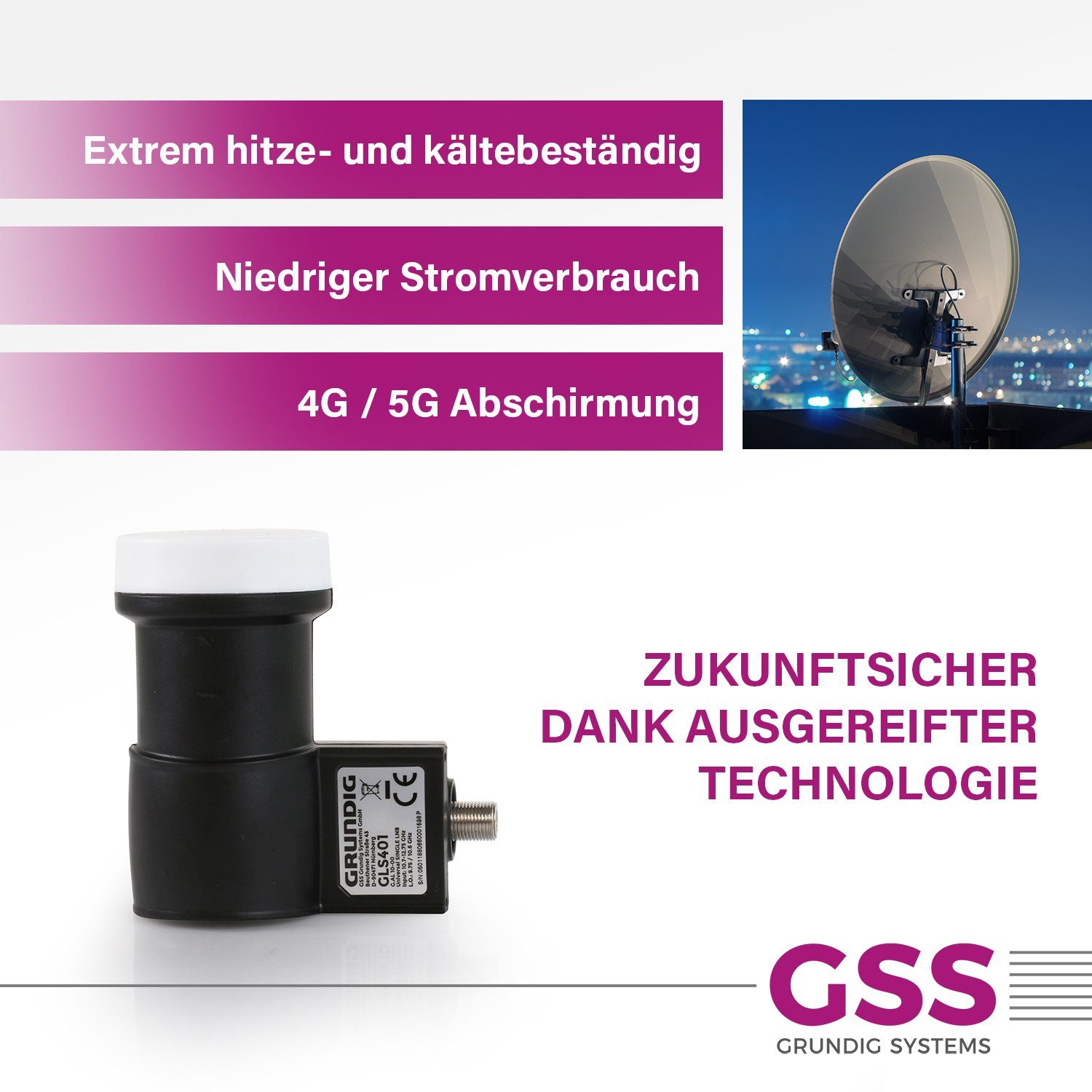 401 Aufdrehhilfe HD, & Full schwarz GSS Wetterschutzkappe, GLS Universal-Single-LNB + (LTE 4K, kälte- - Filter hitzebeständig)