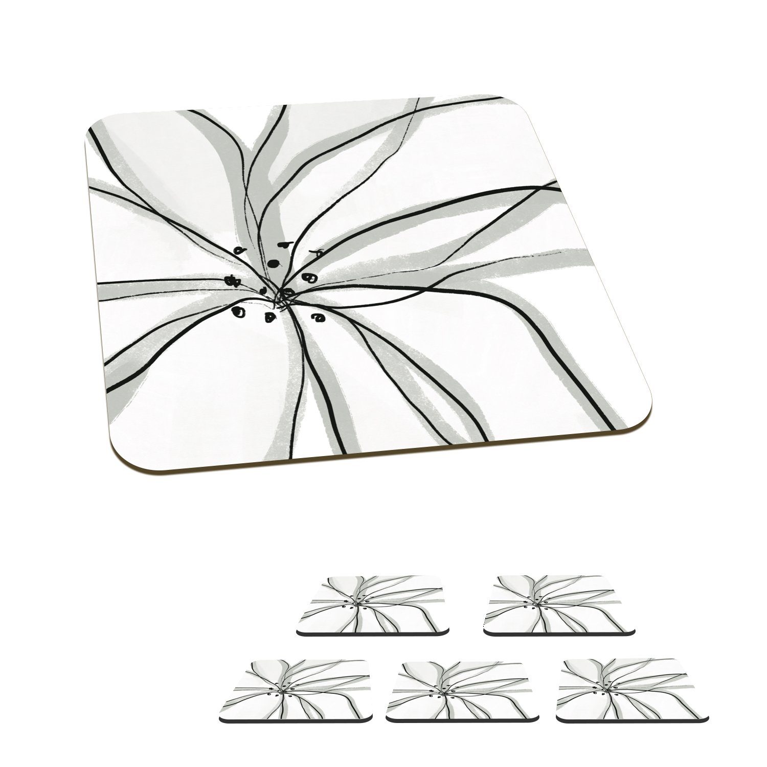 MuchoWow Glasuntersetzer Blumen - Abstrakt - Design, Zubehör für Gläser, 6-tlg., Glasuntersetzer, Tischuntersetzer, Korkuntersetzer, Untersetzer, Tasse