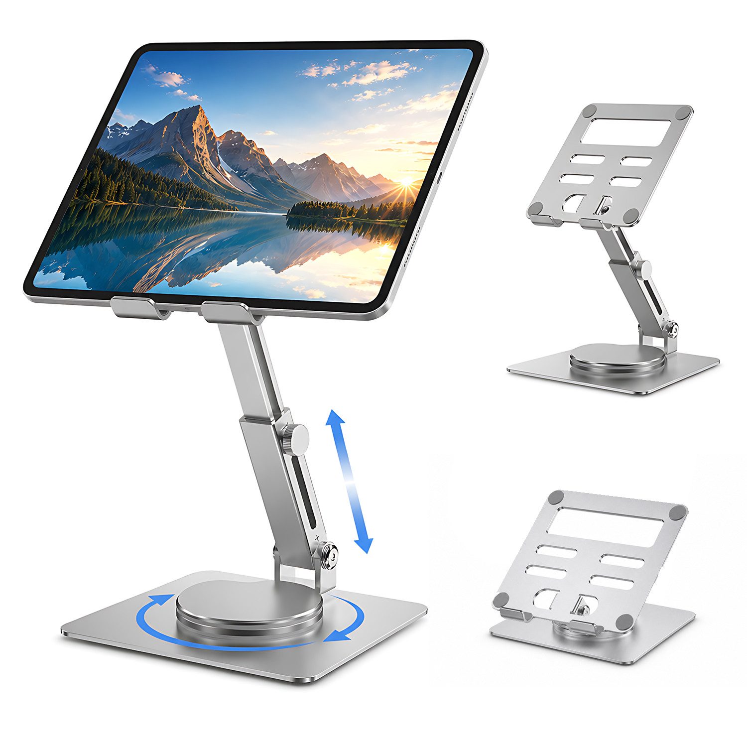 Refined Living Tablet-Ständer Tablet Halterung für Tisch 360° Drehbare höhenverstellbar Faltbarer, (Verstellbarer Aluminium Desktop-Ständer Tablet und Handy Ständer, 1-tlg., Kompatibel mit 3-14" iPads, Tragbaren Monitoren, Kindle und Viel Mehr, Organizer, Stabil Schreibtisch Büro Zubehör Gadgets Bürogeschenke)
