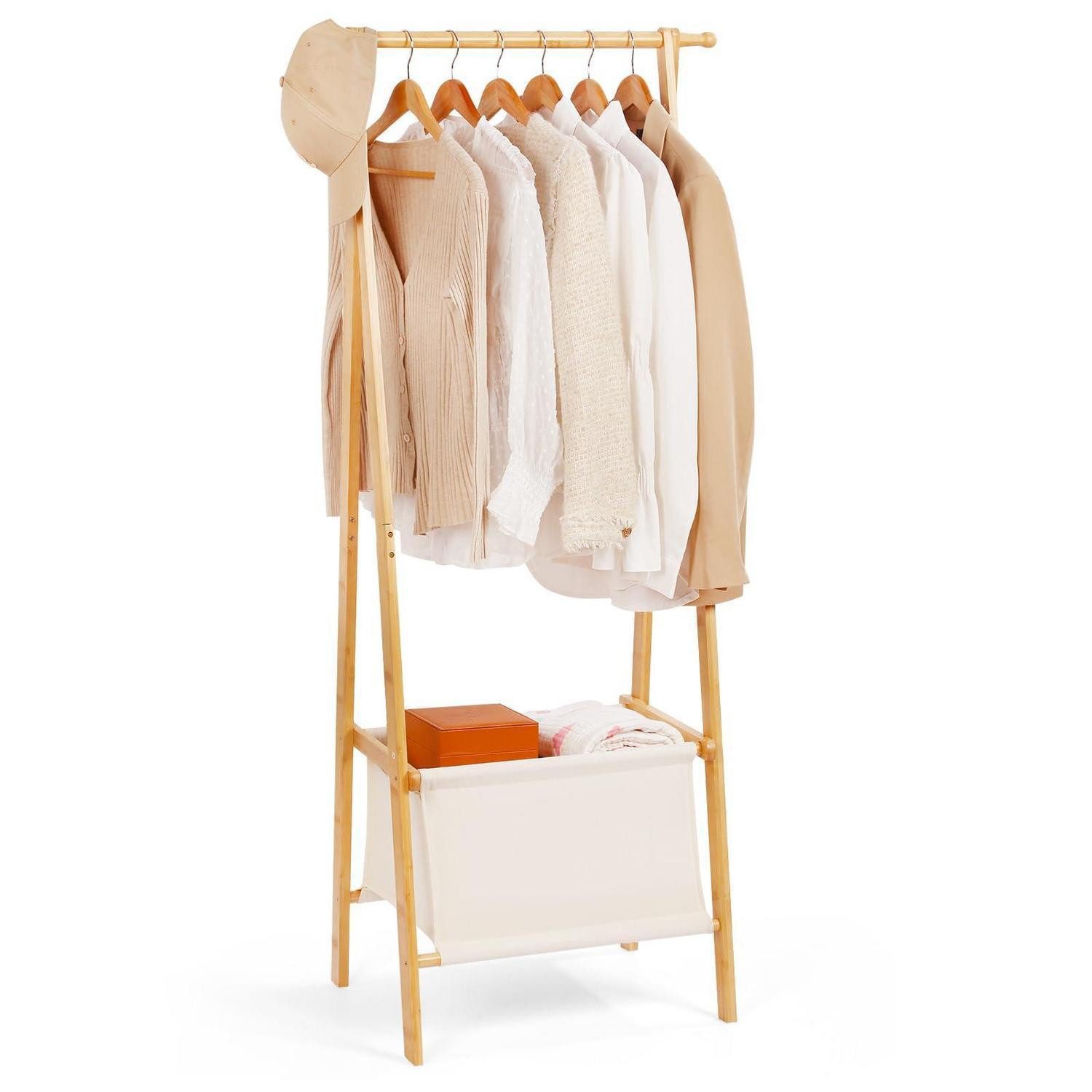 LuxusKollektion Garderobenständer Kleiderständer Bambus Garderobenständer Haken, (1 St)