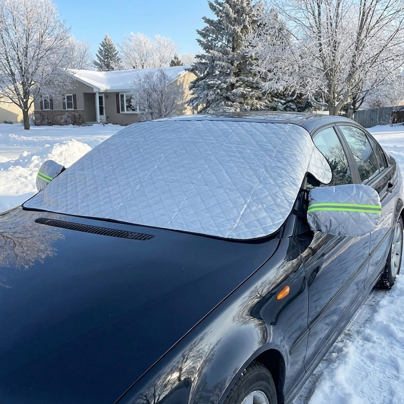 VIVA Frontscheibenabdeckung Autoscheibenschutz 4 Jahreszeiten Frontscheibenabdeckung Frostschutz, 147x100 cm inkl. Spiegelabdeckungen, wetterfest, UV-beständig