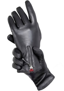 PEARLWOOD Lederhandschuhe mit farbigem Innenfutter, Glattleder, Zipper auf dem Handrücken