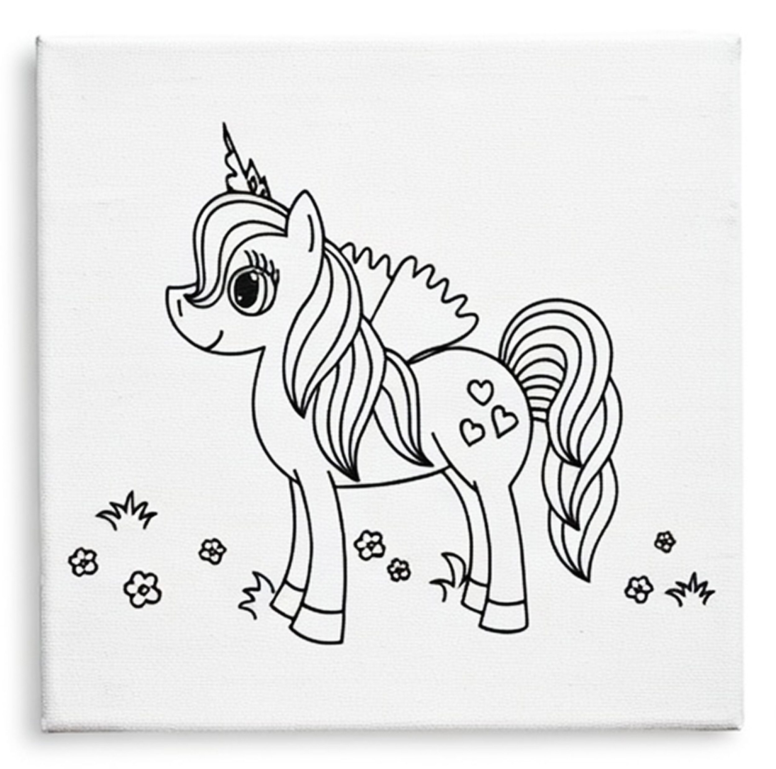 Pincello Keilrahmen KEILRAHMEN LEINWAND mit Aufdruck zum Ausmalen 25×25cm 93 (Einhorn), Tiermotive für Kinder Einhorn