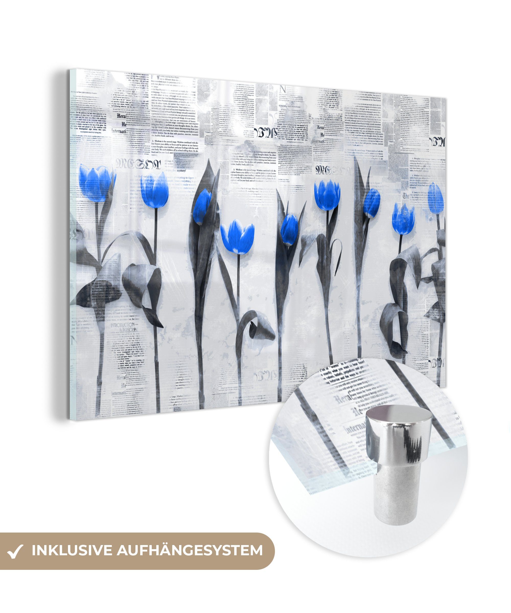 (1 Bilder Glasbilder St), Blumen Foto Wanddekoration MuchoWow auf - Glas - - Glas Acrylglasbild Wandbild Tulpen Blau, auf - -