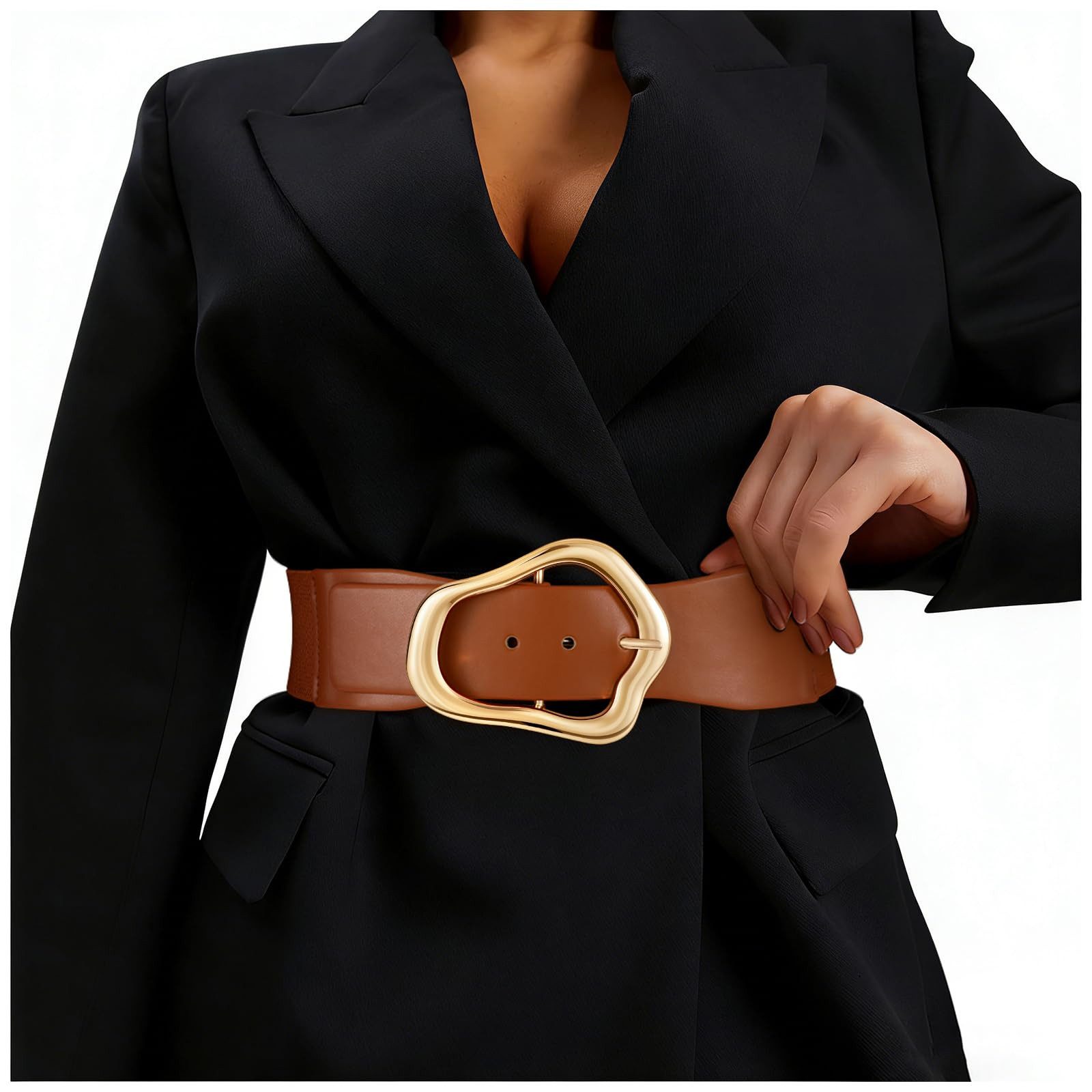 nsihing Taillengürtel Damen elastischer breiter Stretch Gürtel Schmuckgürtel elastischer Gürtel für Kleid & Overall,Stretchleder