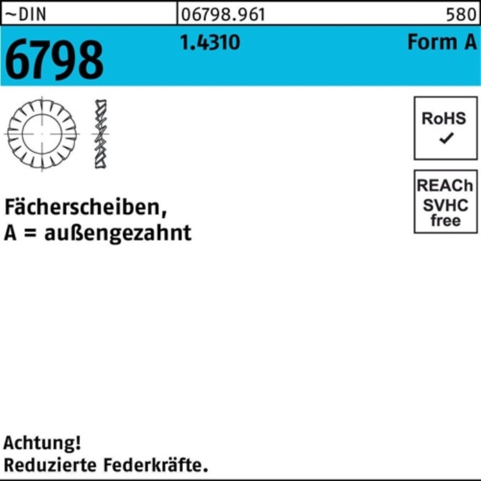 A Reyher Fächerscheibe 17 100er 1.4310 außengezahnt 6798 FormA 50 Fächerscheibe DIN Pack