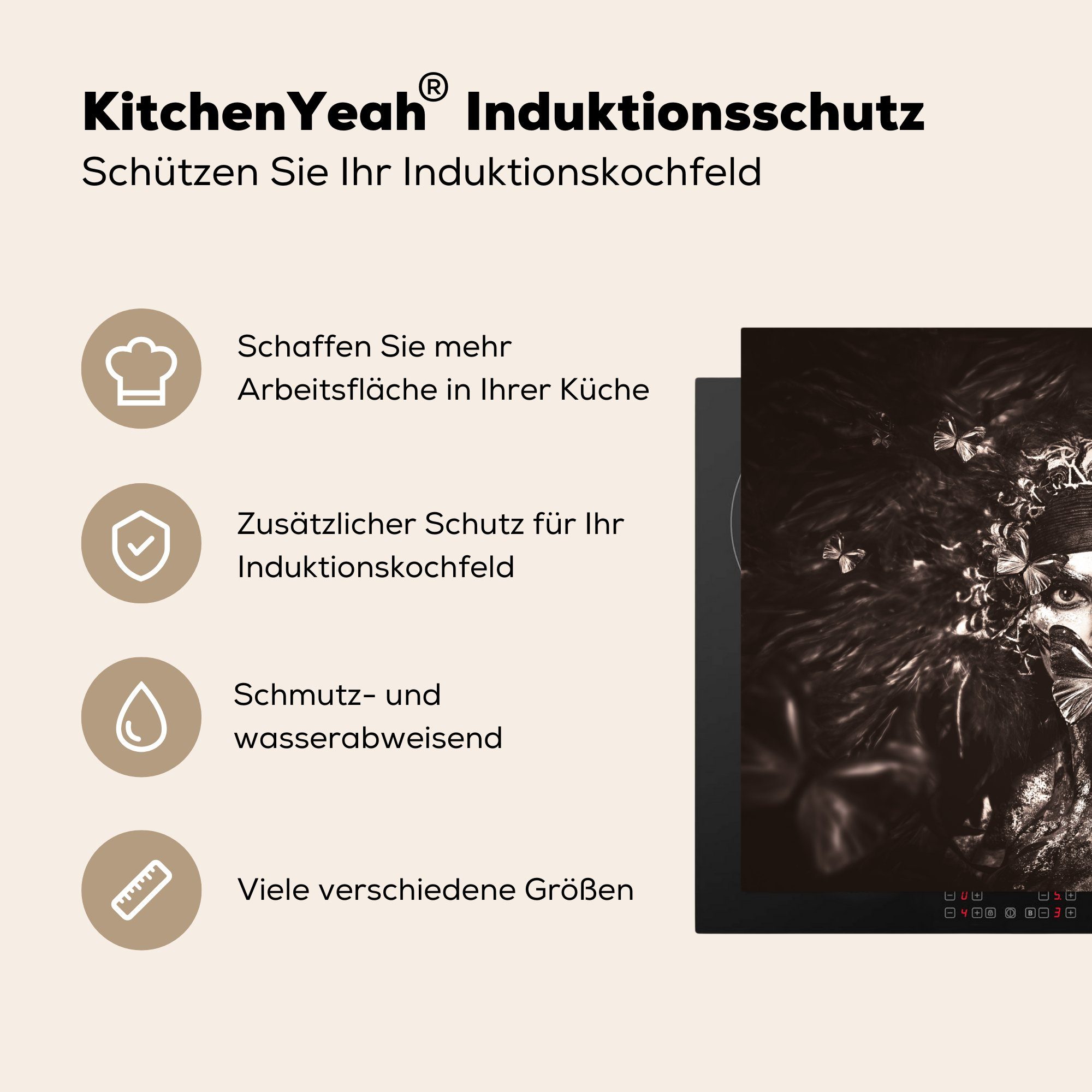 Frau Farbe, Induktionskochfeld Schutz küche, - Herdblende-/Abdeckplatte (1 cm, Luxus tlg), 71x52 die Ceranfeldabdeckung für - Vinyl, MuchoWow
