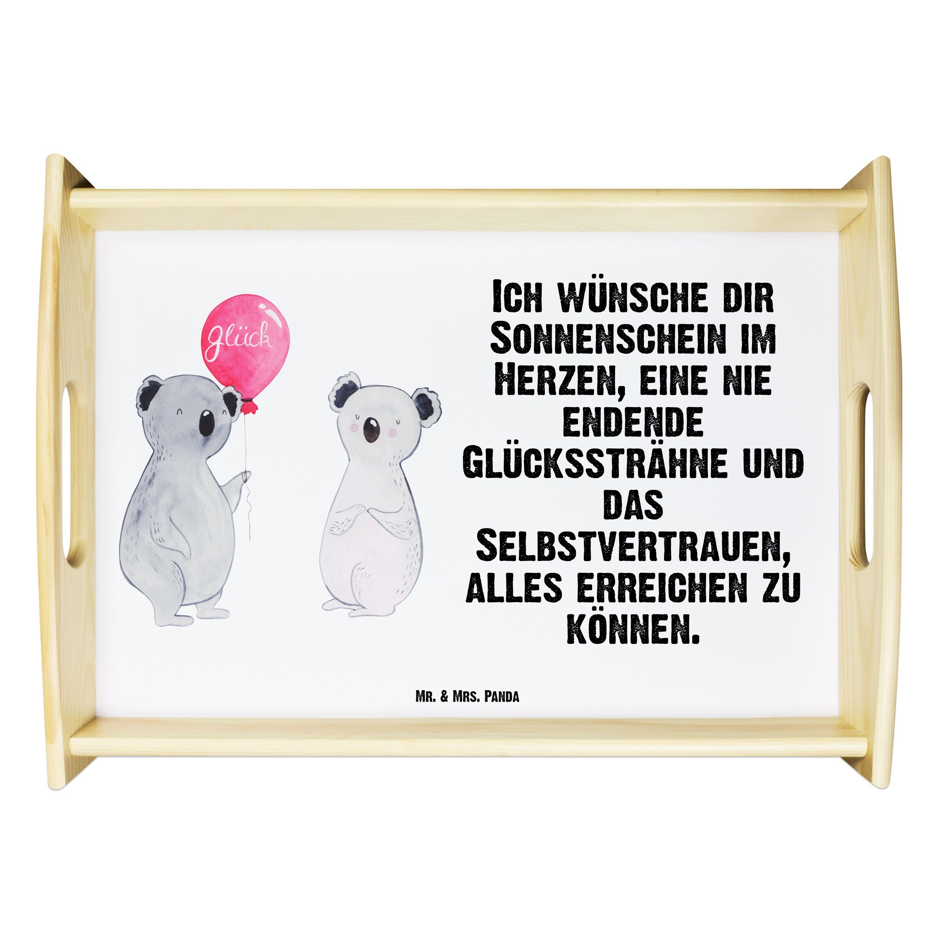 Mr. & Mrs. Panda Tablett Koala Luftballon - Weiß - Geschenk, Dekotablett, Küchentablett, Koala, Echtholz lasiert, (1-tlg)