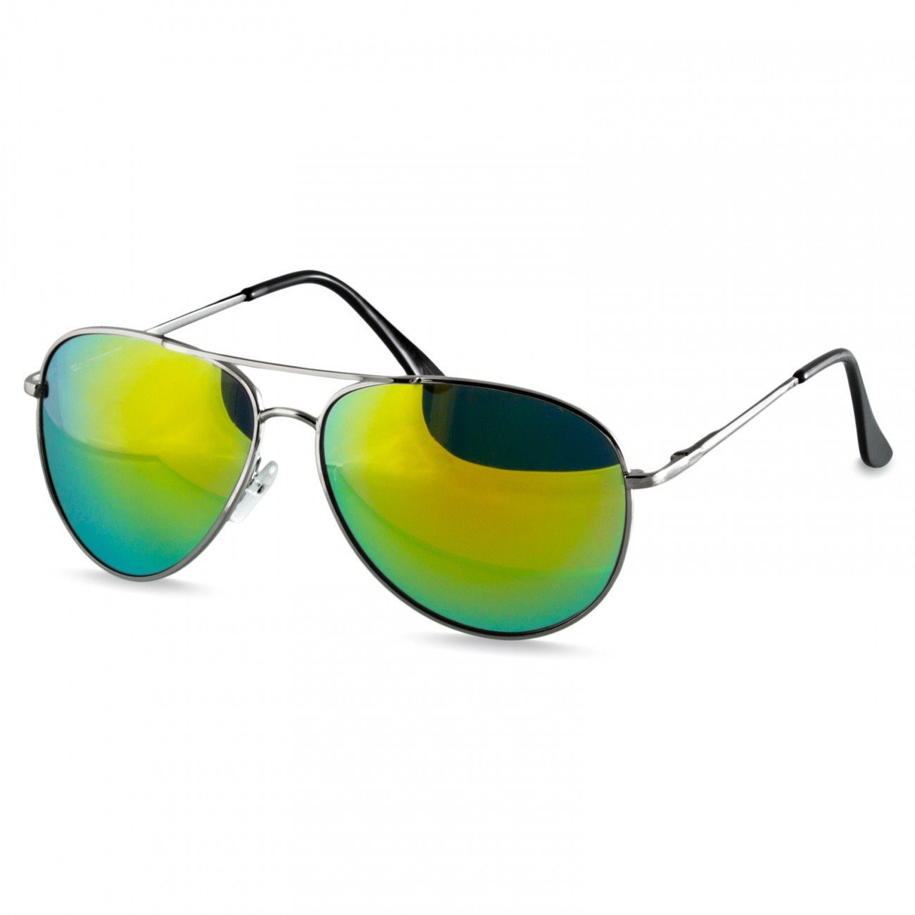Caspar Sonnenbrille SG013 klassische Unisex Retro Pilotenbrille silber / grün gold verspiegelt | Sonnenbrillen