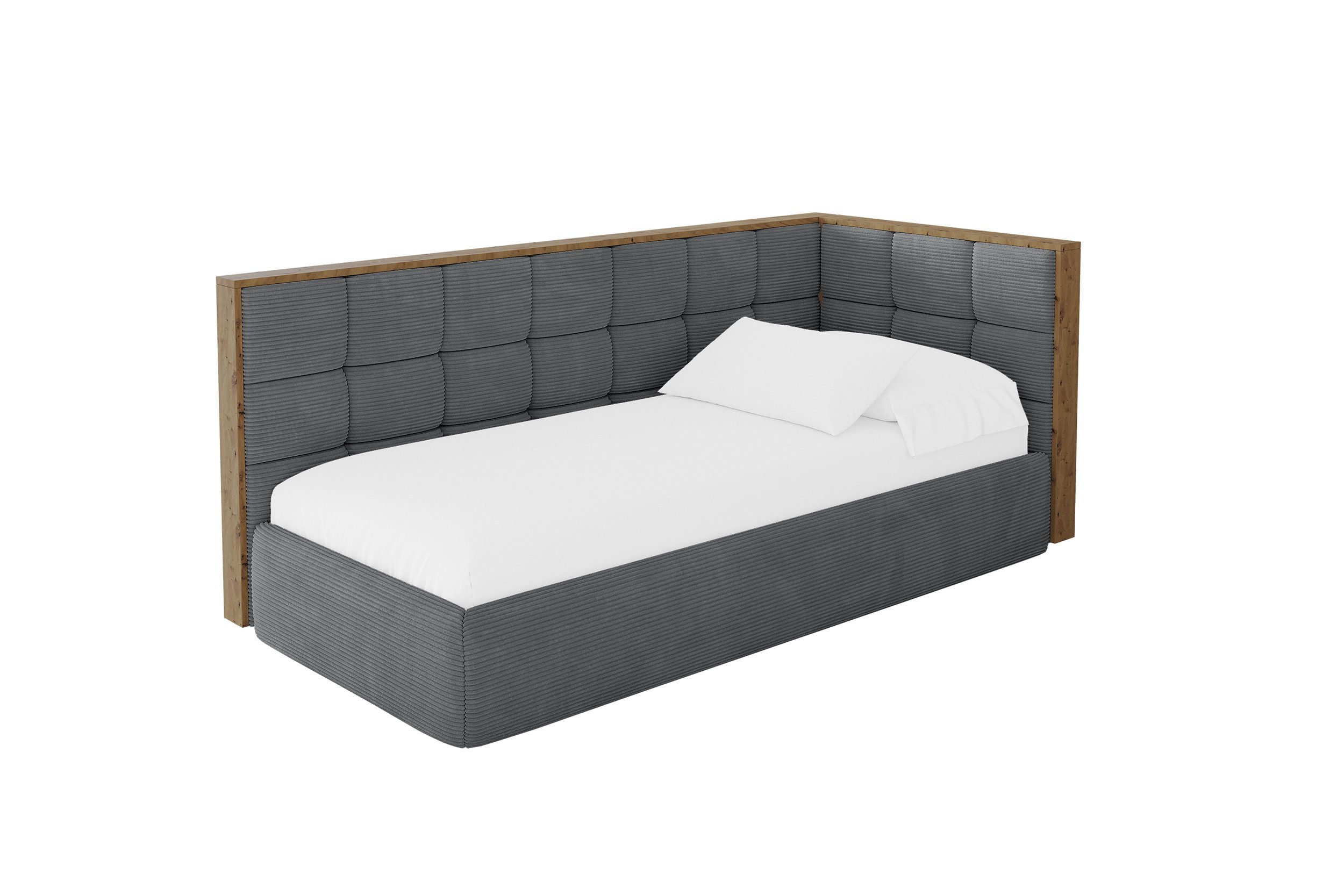 ALTDECOR Jugendbett SOVY (Jugendbett mit Bettkasten und Lattenrost, Polsterbett ohne Matratze), Einzelbett mit Stauraum, Bett mit Kopfteil