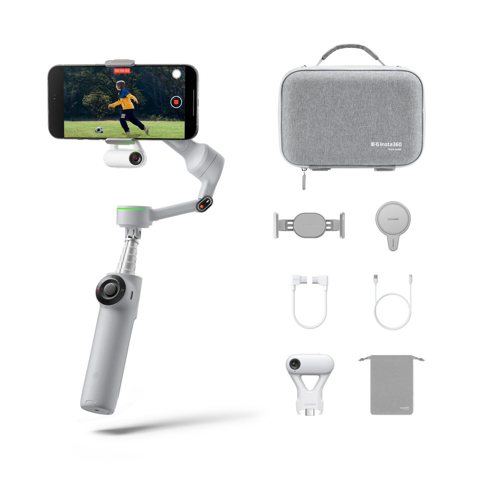 Insta360 Insta360 Flow 2 Pro Ultimatives-Creator-Bundle, Grau, KI-Gimbal Kamera-Gimbal