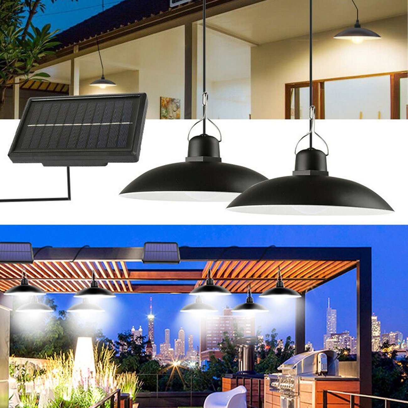 oyajia LED Solarleuchte LED Solarleuchte, 2 Außen-Wandleuchte, Solar Wasserdichte, Hängelampe Hängelampe, fest Solar Solar LED IP65 Pendelleuchte integriert, Außen mit Stück Tageslichtweiß, Fernbedienun Pendelleuchte