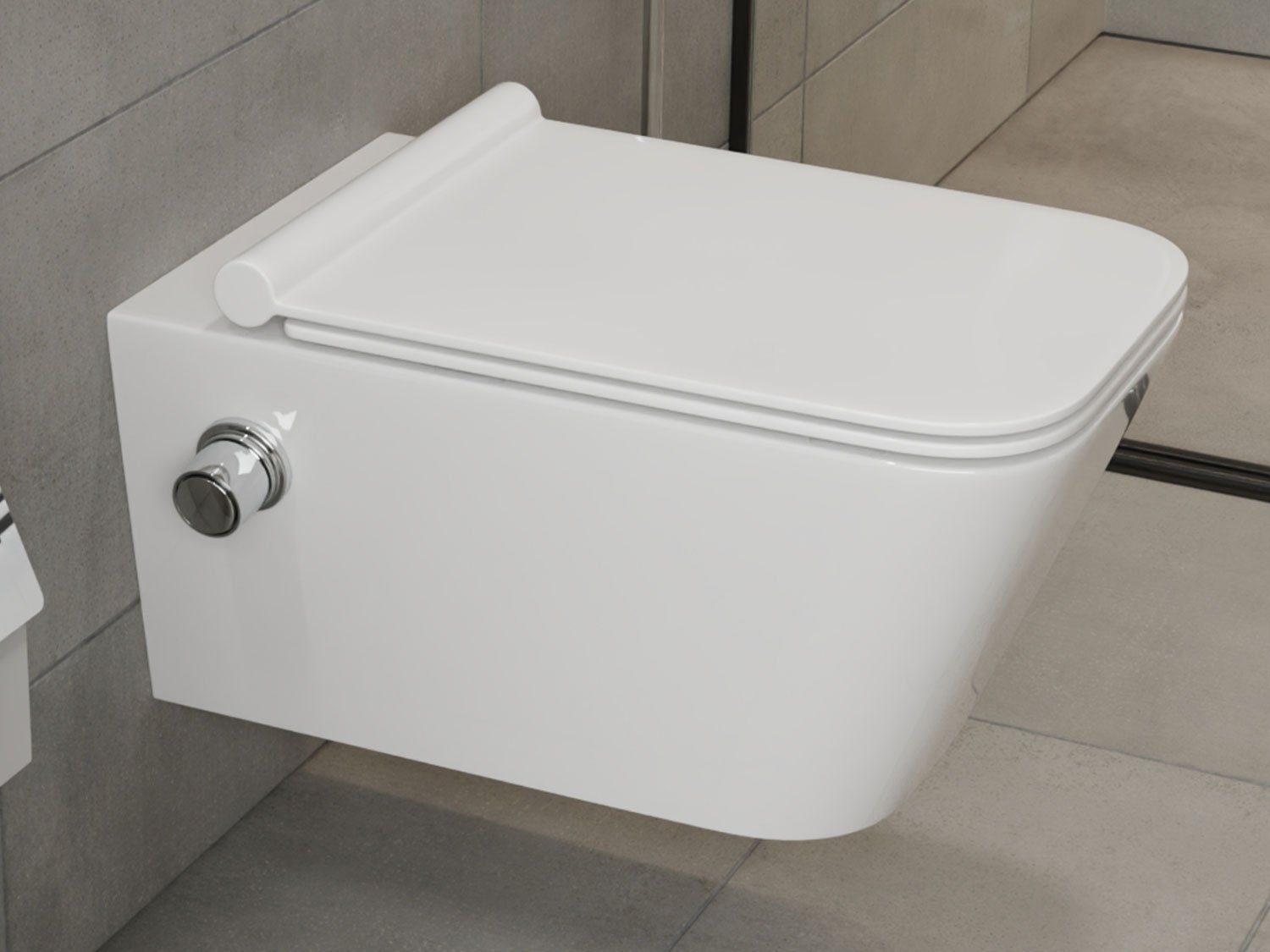 SSWW Tiefspül-WC Design Hänge Dusch-WC Toilette inkl. Ventil & WC-Sitz mit Absenkautom