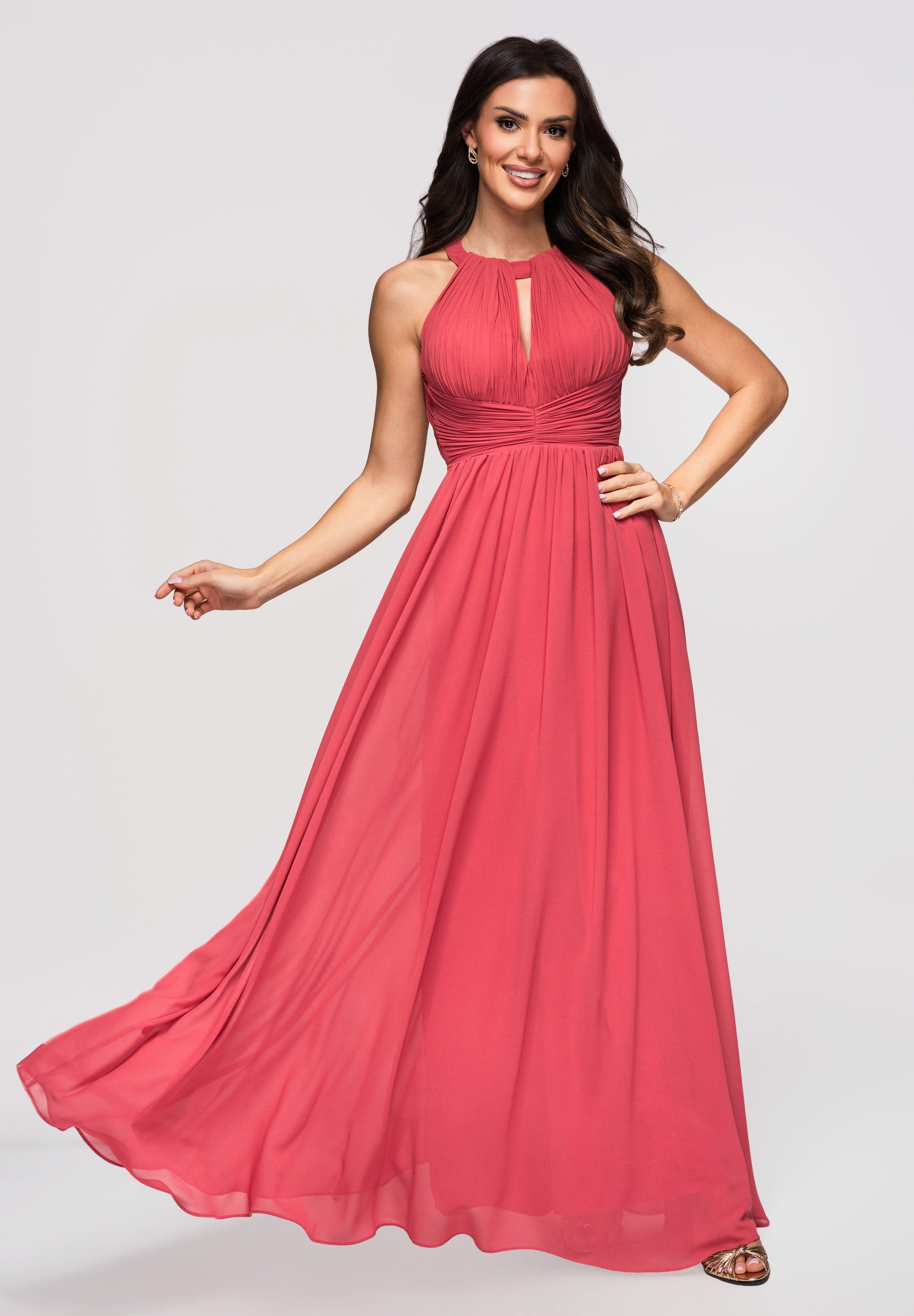 OMBRE Abendkleid Damen Abendkleid Maxi mit fließendem Schnitt Altrosa L (kein Set, 1-tlg)