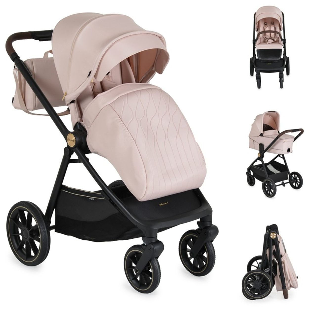 Cangaroo Kombi-Kinderwagen Kinderwagen Celebrity 2 in 1, Stoßdämpfer PU-Rollen Wickeltasche