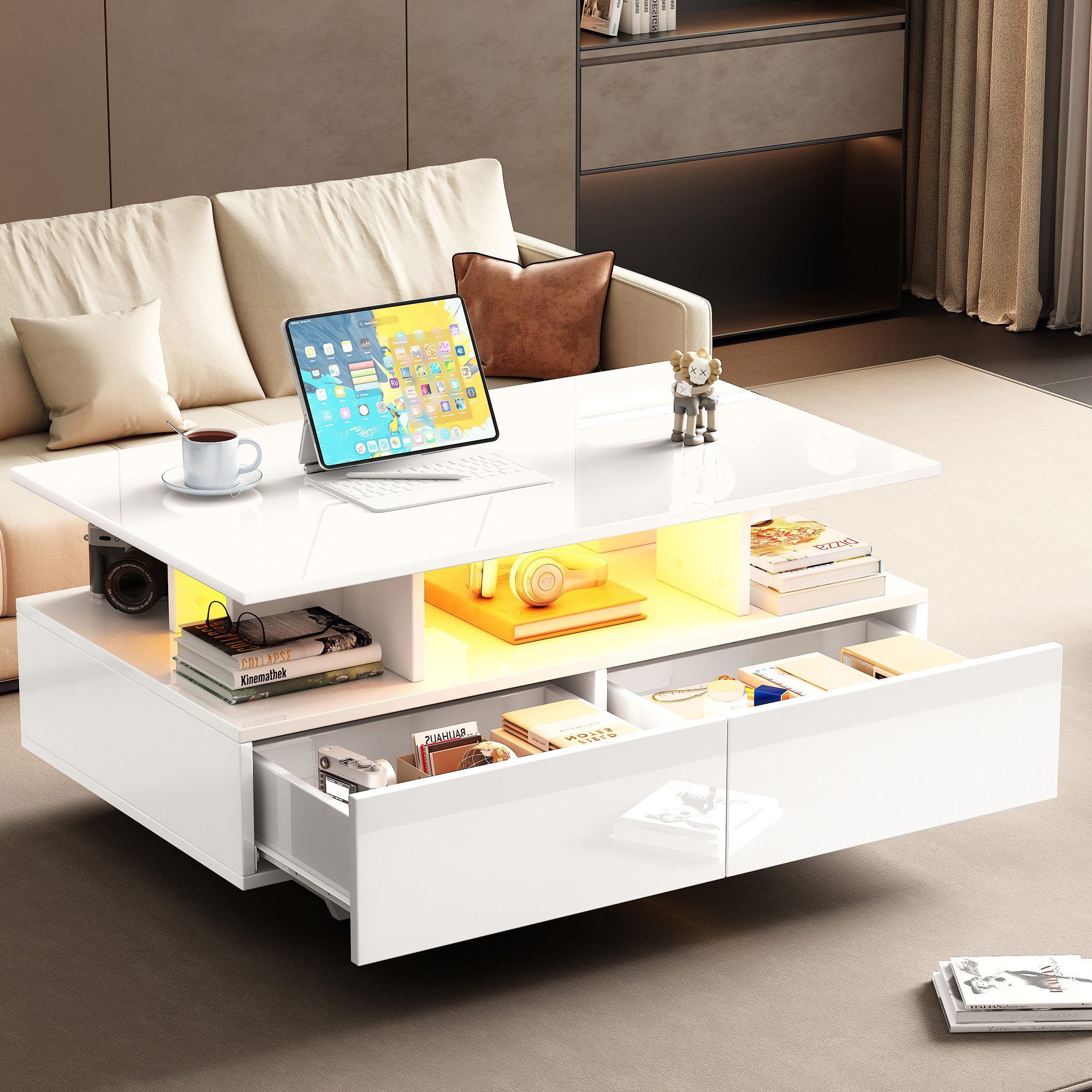 HAUSS SPOLE Couchtisch Hochglanz-Couchtisch mit LED-Beleuchtung günstig online kaufen